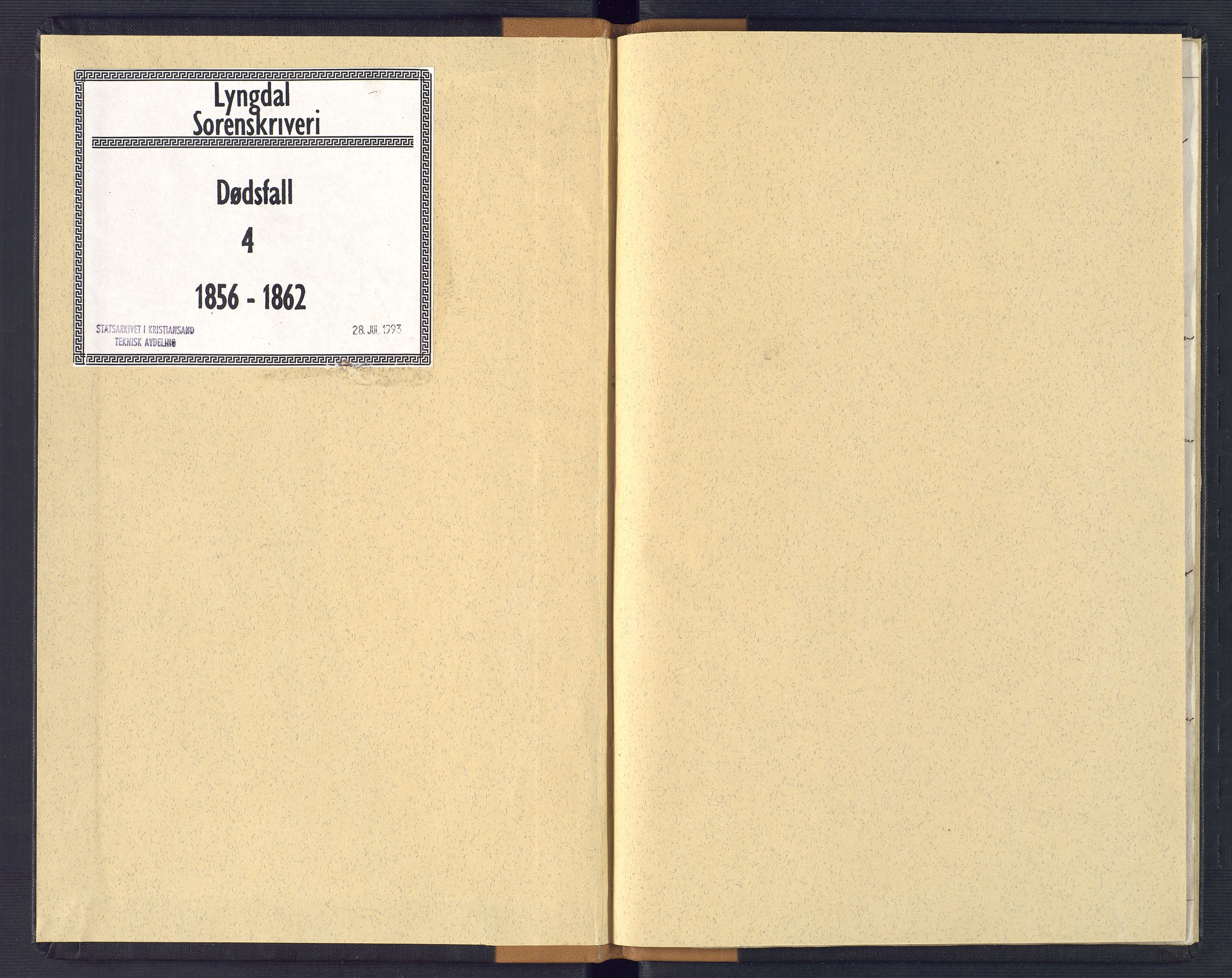 Lyngdal sorenskriveri, SAK/1221-0004/H/Ha/L0835/0004: Dødsfallsprotokoller / Dødsfallsprotokoll, 1856-1862
