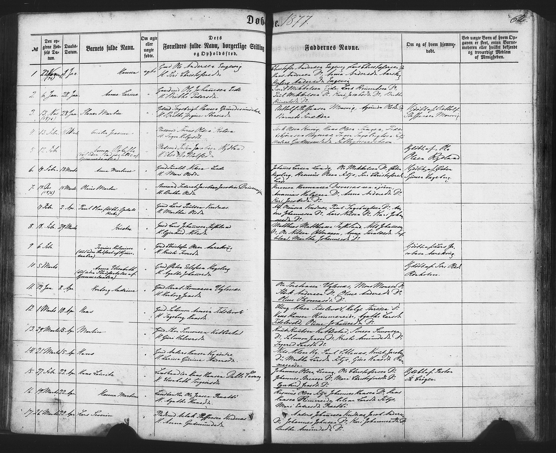 Fitjar sokneprestembete, AV/SAB-A-99926: Ministerialbok nr. A 1, 1862-1881, s. 62