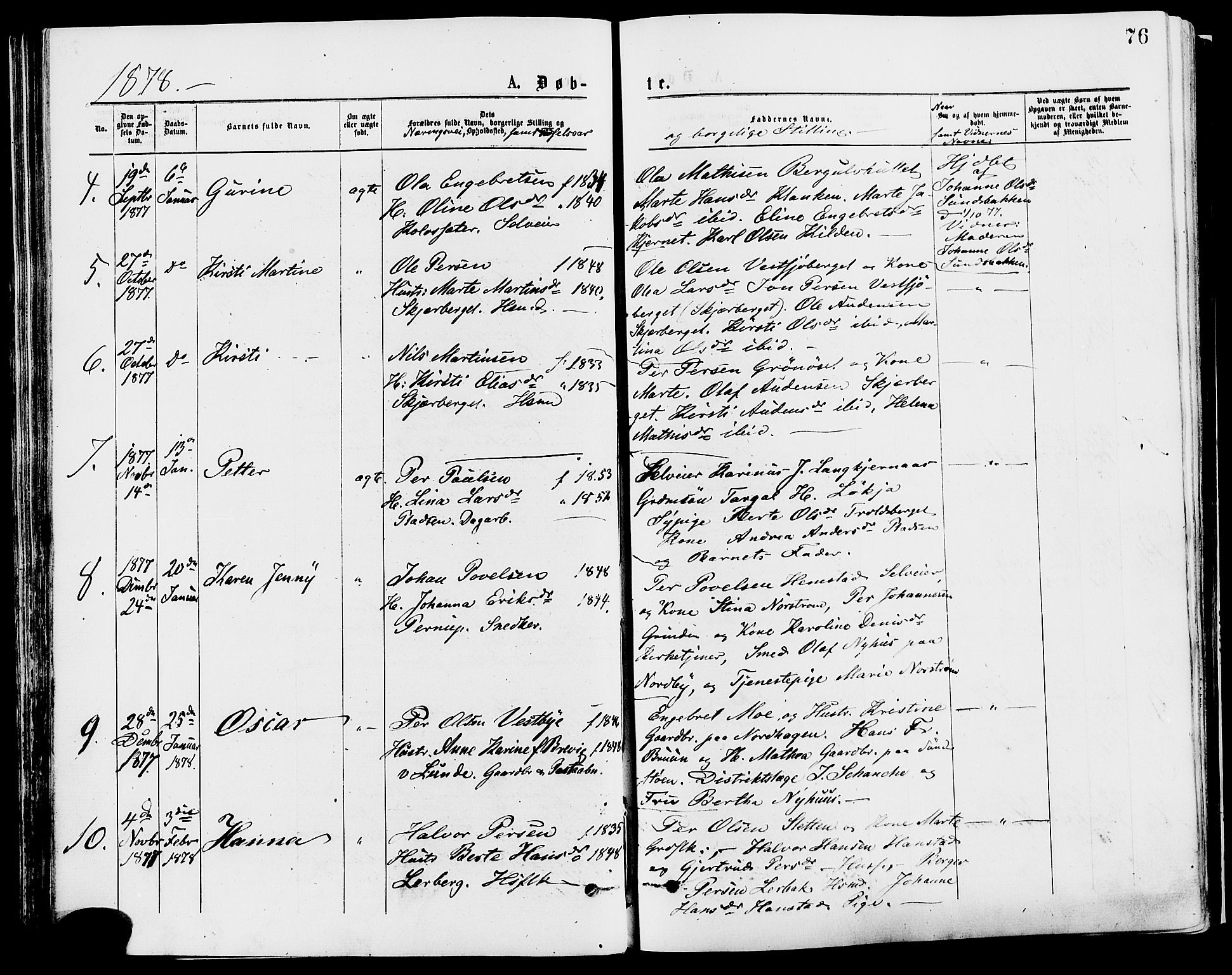 Trysil prestekontor, AV/SAH-PREST-046/H/Ha/Haa/L0007: Ministerialbok nr. 7, 1874-1880, s. 76