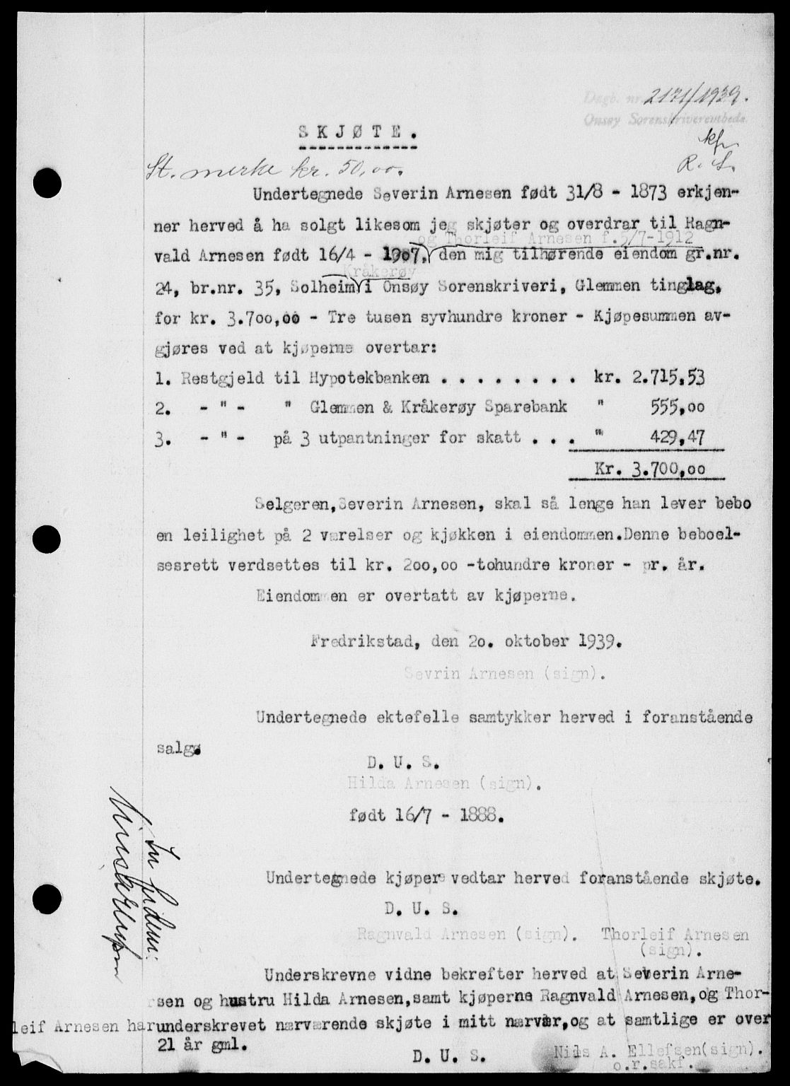 Onsøy sorenskriveri, SAO/A-10474/G/Ga/Gab/L0006: Pantebok nr. II A-6, 1939-1940