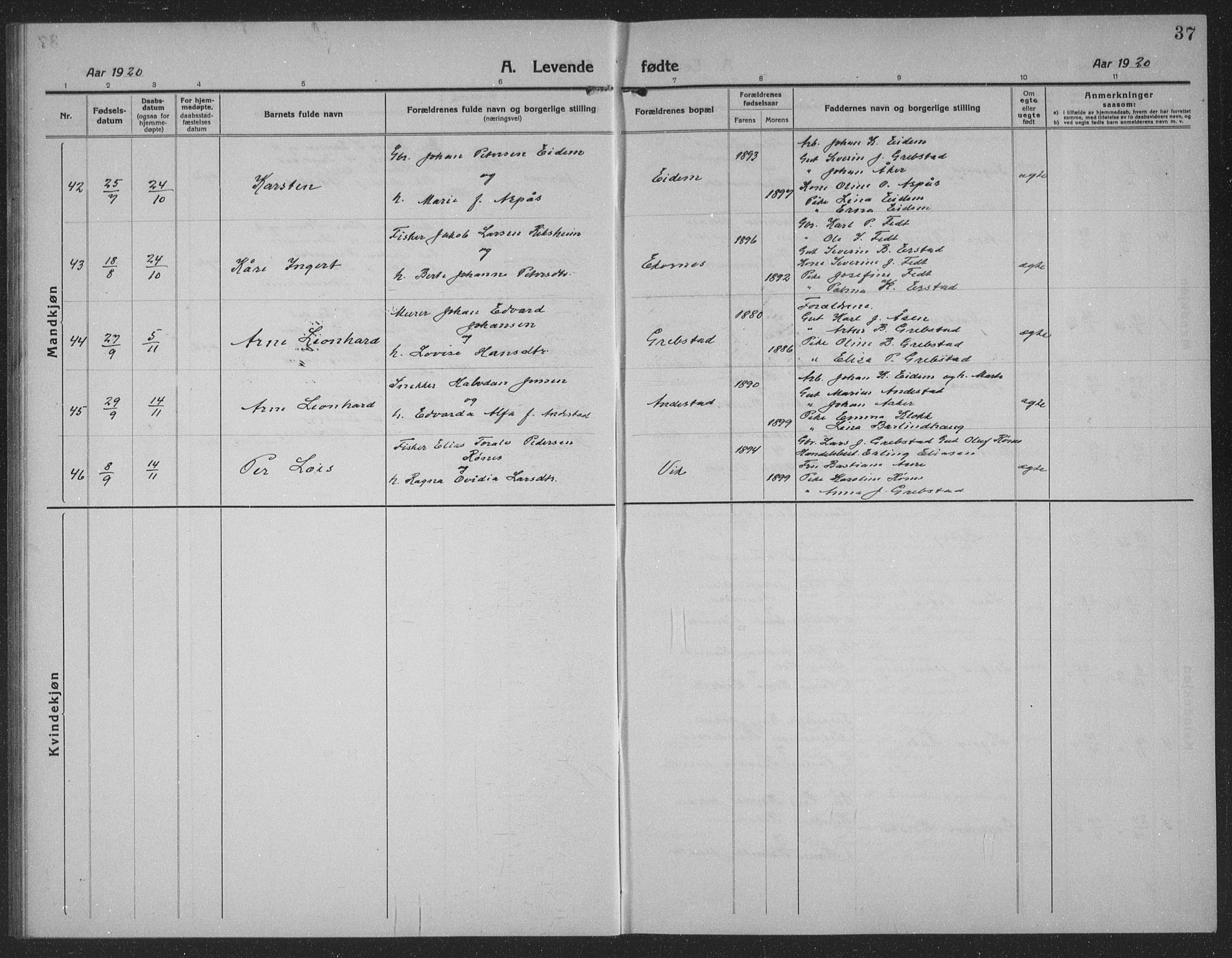Ministerialprotokoller, klokkerbøker og fødselsregistre - Møre og Romsdal, AV/SAT-A-1454/523/L0342: Klokkerbok nr. 523C05, 1916-1937, s. 37