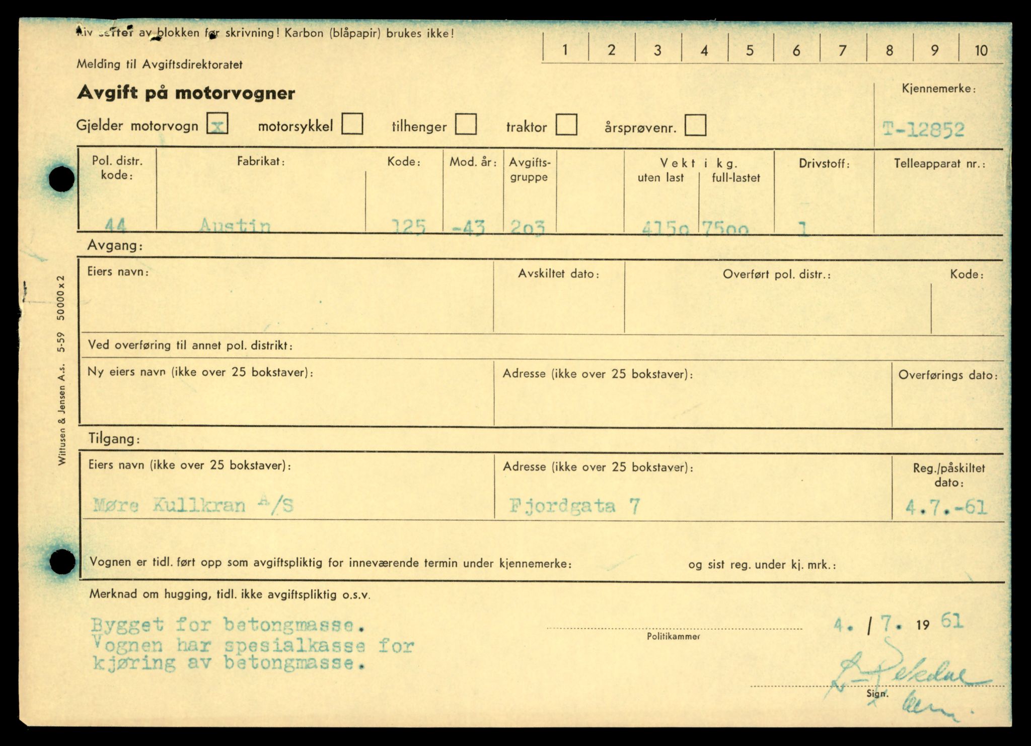 Møre og Romsdal vegkontor - Ålesund trafikkstasjon, AV/SAT-A-4099/F/Fe/L0036: Registreringskort for kjøretøy T 12831 - T 13030, 1927-1998, s. 437