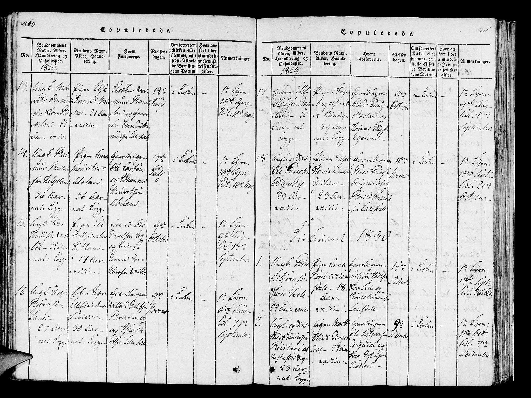 Helleland sokneprestkontor, AV/SAST-A-101810: Ministerialbok nr. A 5, 1815-1834, s. 410-411