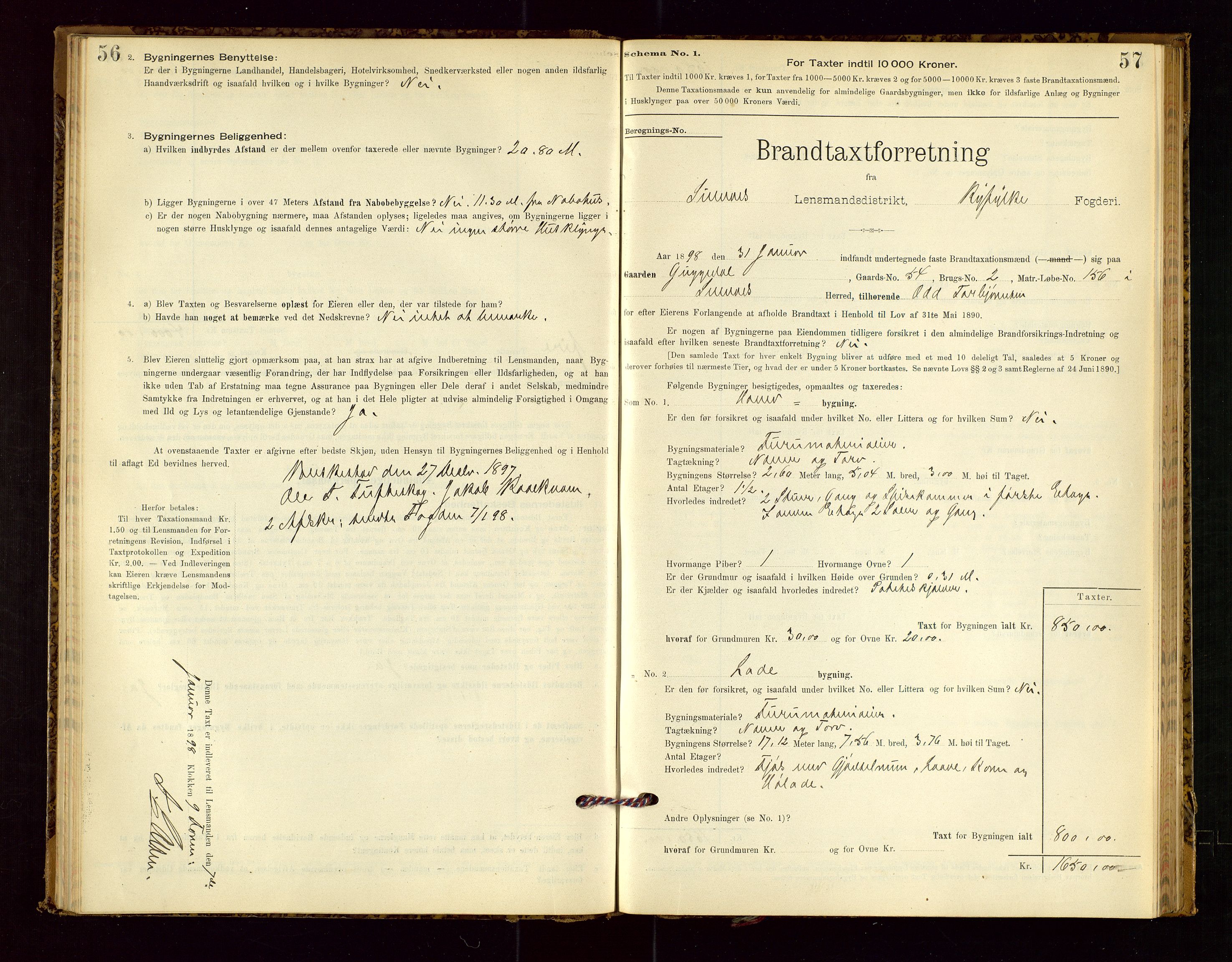 Suldal lensmannskontor, SAST/A-100419/Gob/L0001: "Brandtaxationsprotokol", 1894-1923, s. 56-57