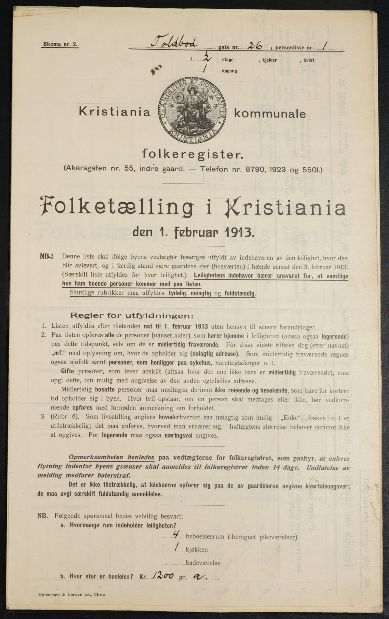 OBA, Kommunal folketelling 1.2.1913 for Kristiania, 1913, s. 113303