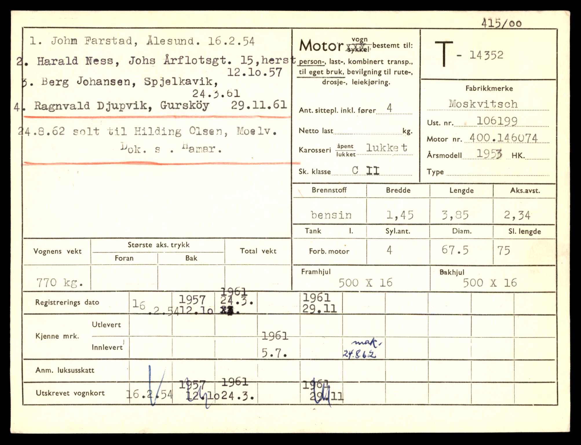 Møre og Romsdal vegkontor - Ålesund trafikkstasjon, AV/SAT-A-4099/F/Fe/L0045: Registreringskort for kjøretøy T 14320 - T 14444, 1927-1998, s. 877
