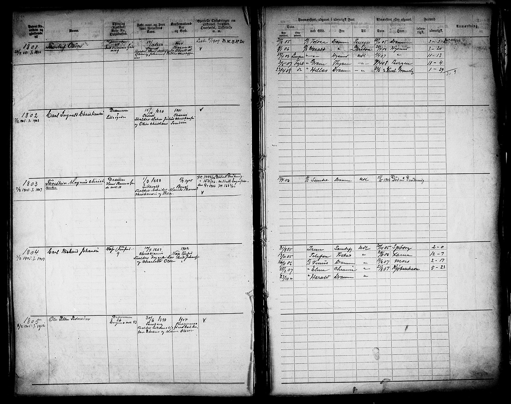 Drammen innrulleringsdistrikt, SAKO/A-781/F/Fb/L0006: Annotasjonsrulle, 1905-1911, s. 26