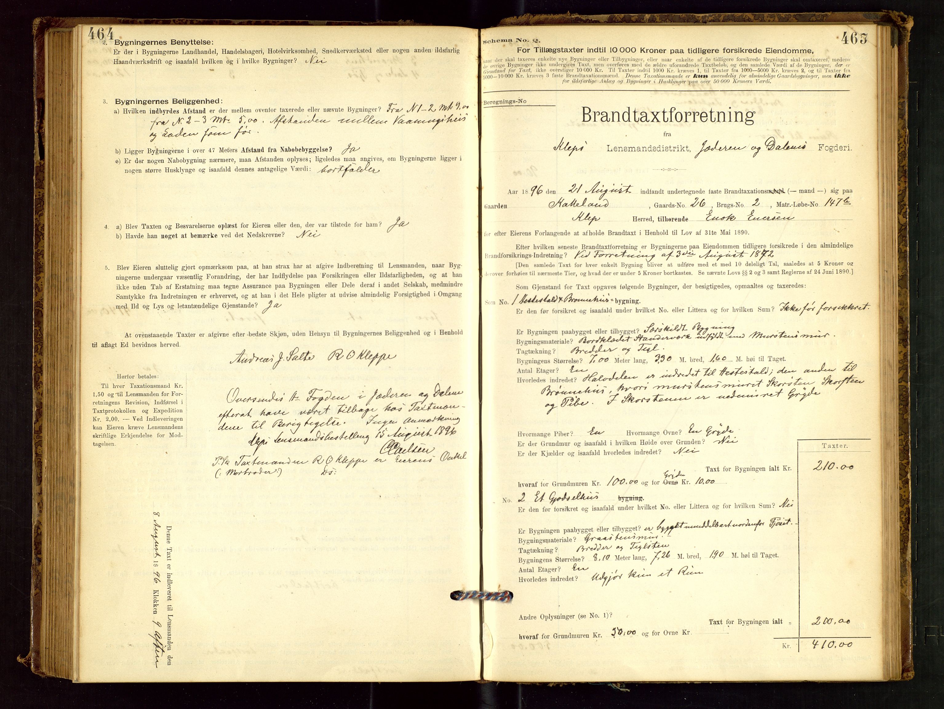 Klepp lensmannskontor, SAST/A-100163/Goc/L0001: "Brandtaxationsprotokol" m/register, 1895-1898, s. 464-465