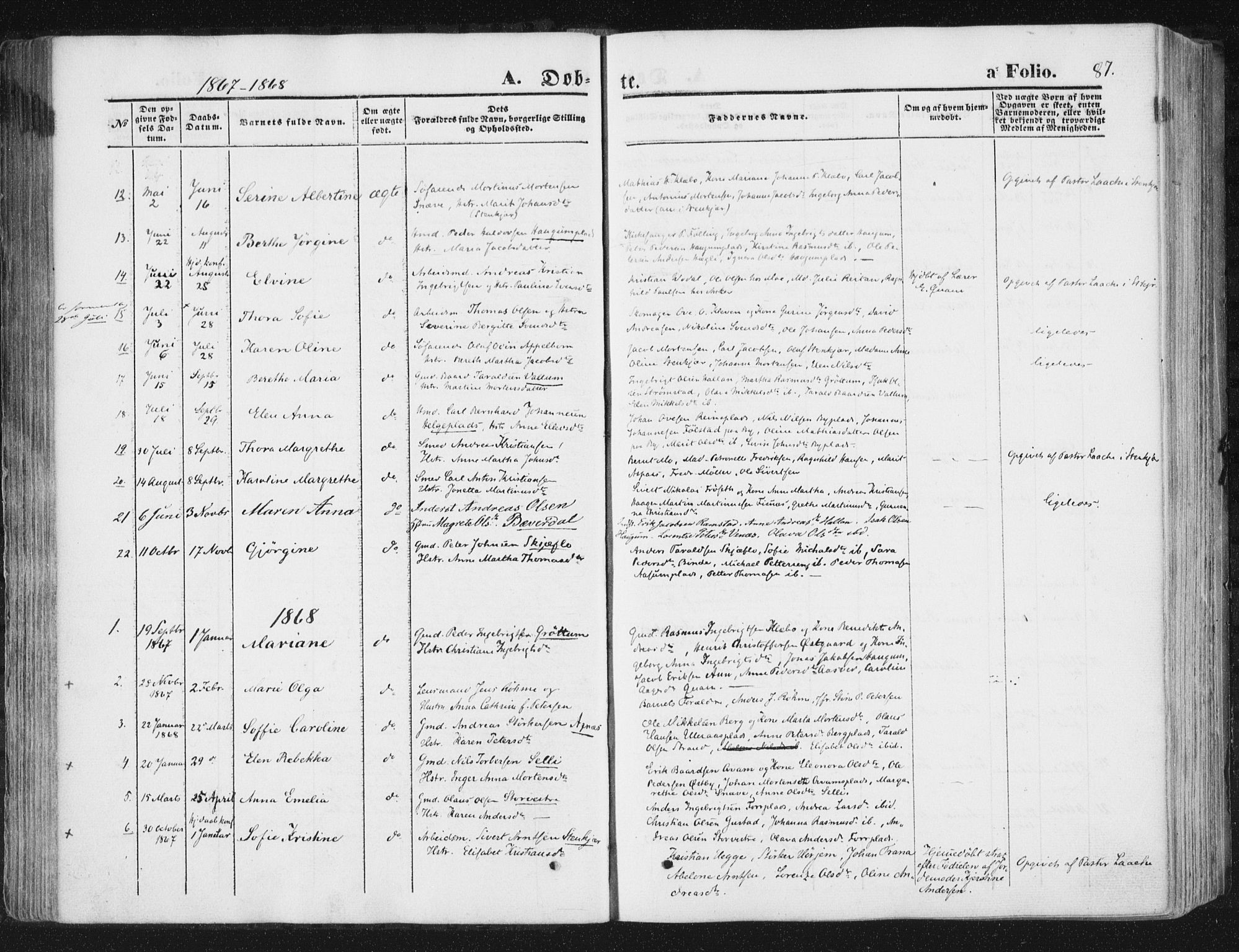 Ministerialprotokoller, klokkerbøker og fødselsregistre - Nord-Trøndelag, AV/SAT-A-1458/746/L0447: Ministerialbok nr. 746A06, 1860-1877, s. 87