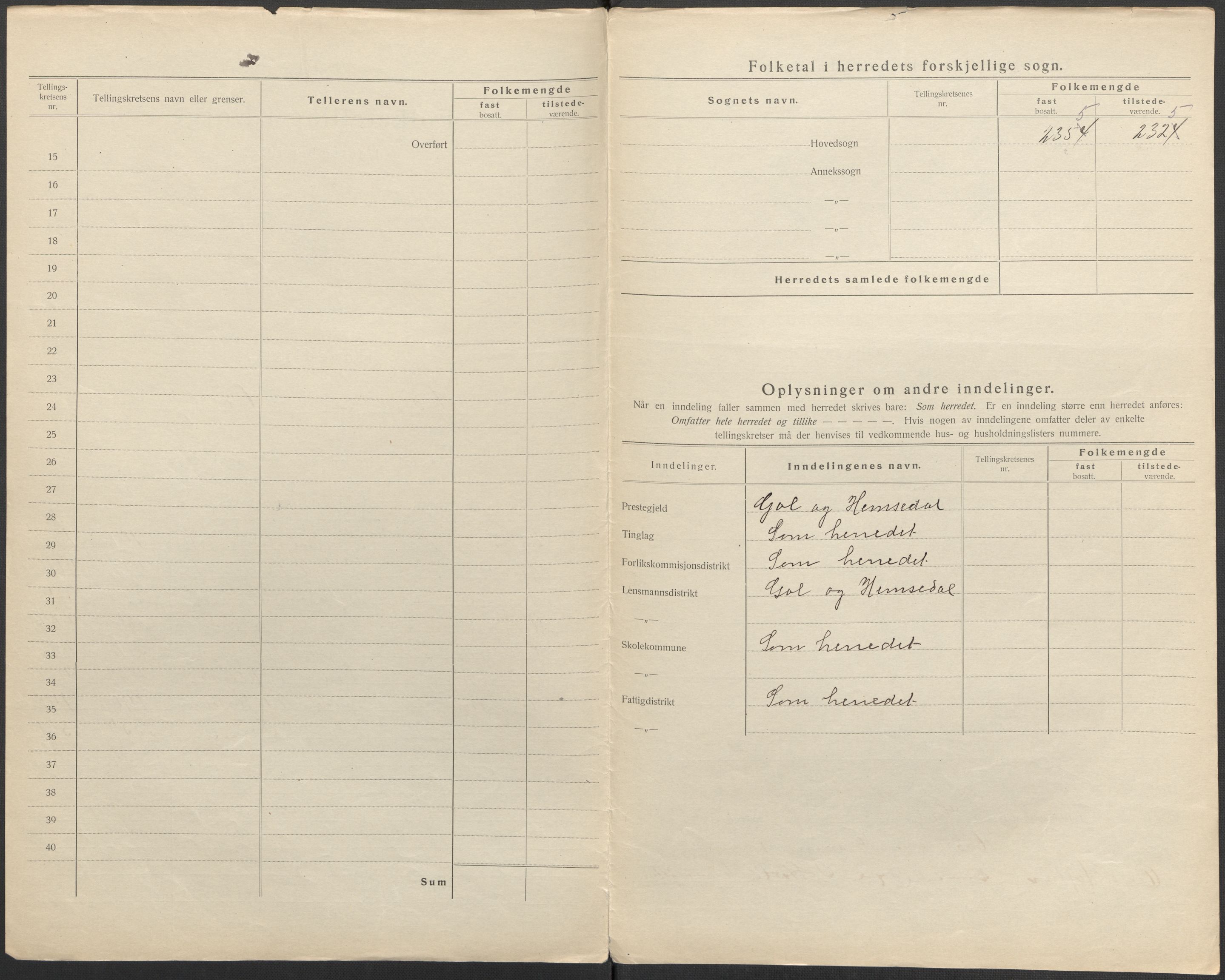 SAKO, Folketelling 1920 for 0617 Gol herred, 1920, s. 3