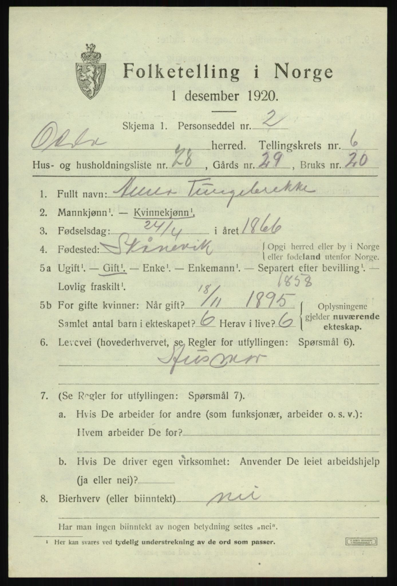 SAB, Folketelling 1920 for 1228 Odda herred, 1920, s. 4861