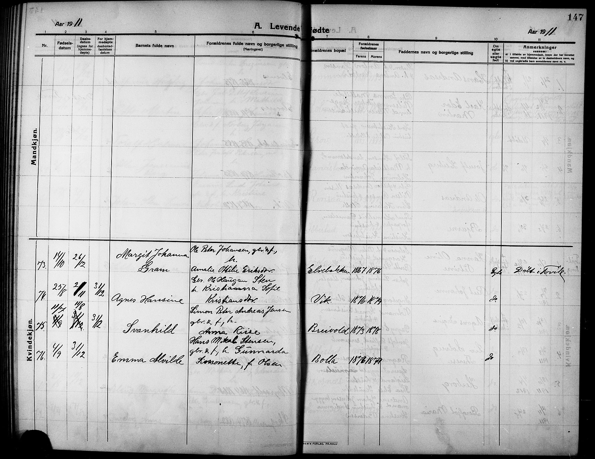 Ibestad sokneprestembete, AV/SATØ-S-0077/H/Ha/Hab/L0009klokker: Klokkerbok nr. 9, 1902-1914, s. 147