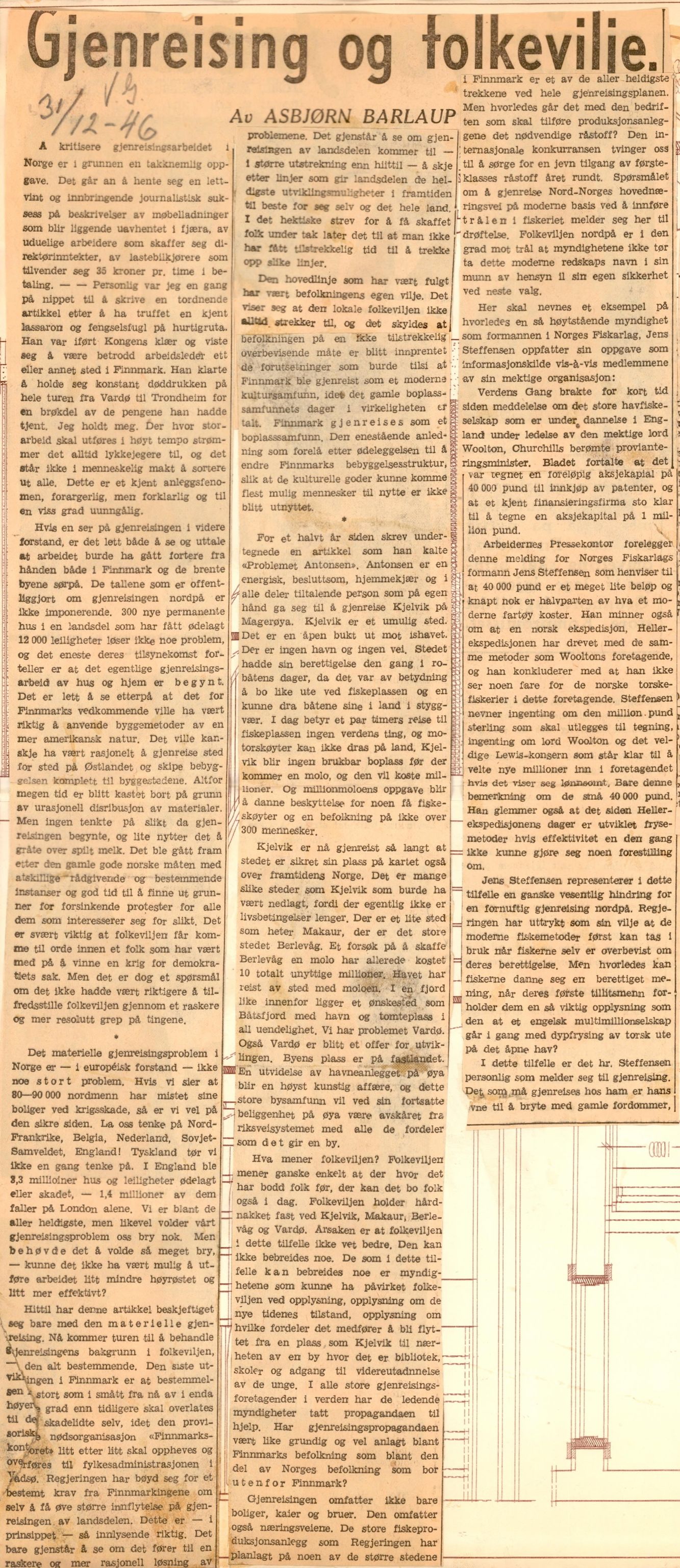 Finnmarkskontorets presse- og opplysningsarkiv , FMFB/A-1198/E/L0003/0012/0003: I Nord-Troms og Finnmark - generelt  / Generelt, 1946-1948