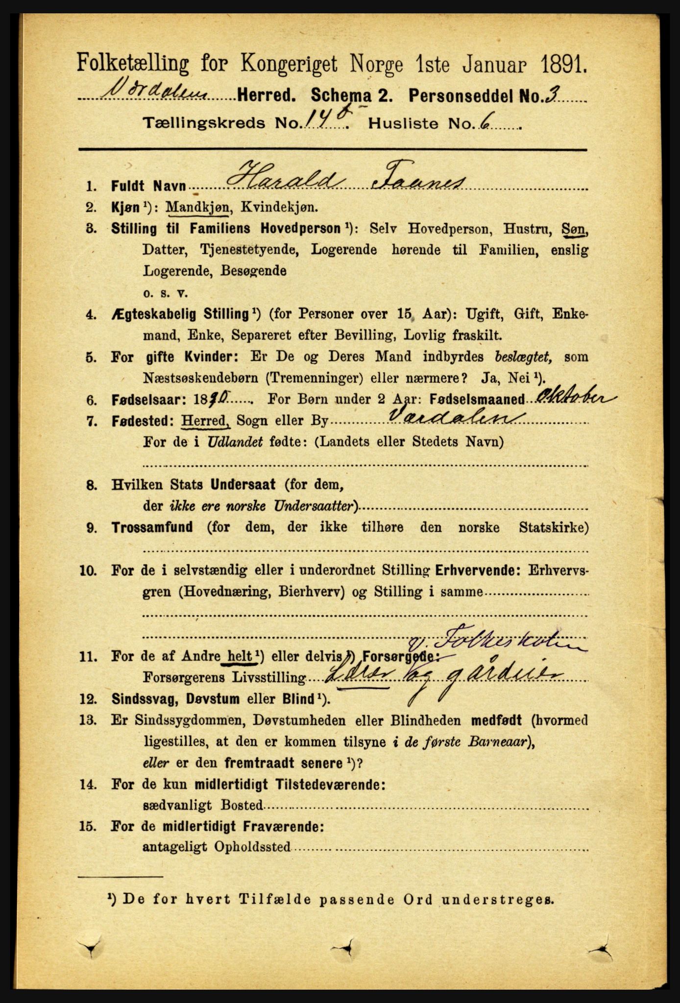 RA, Folketelling 1891 for 1721 Verdal herred, 1891, s. 7392