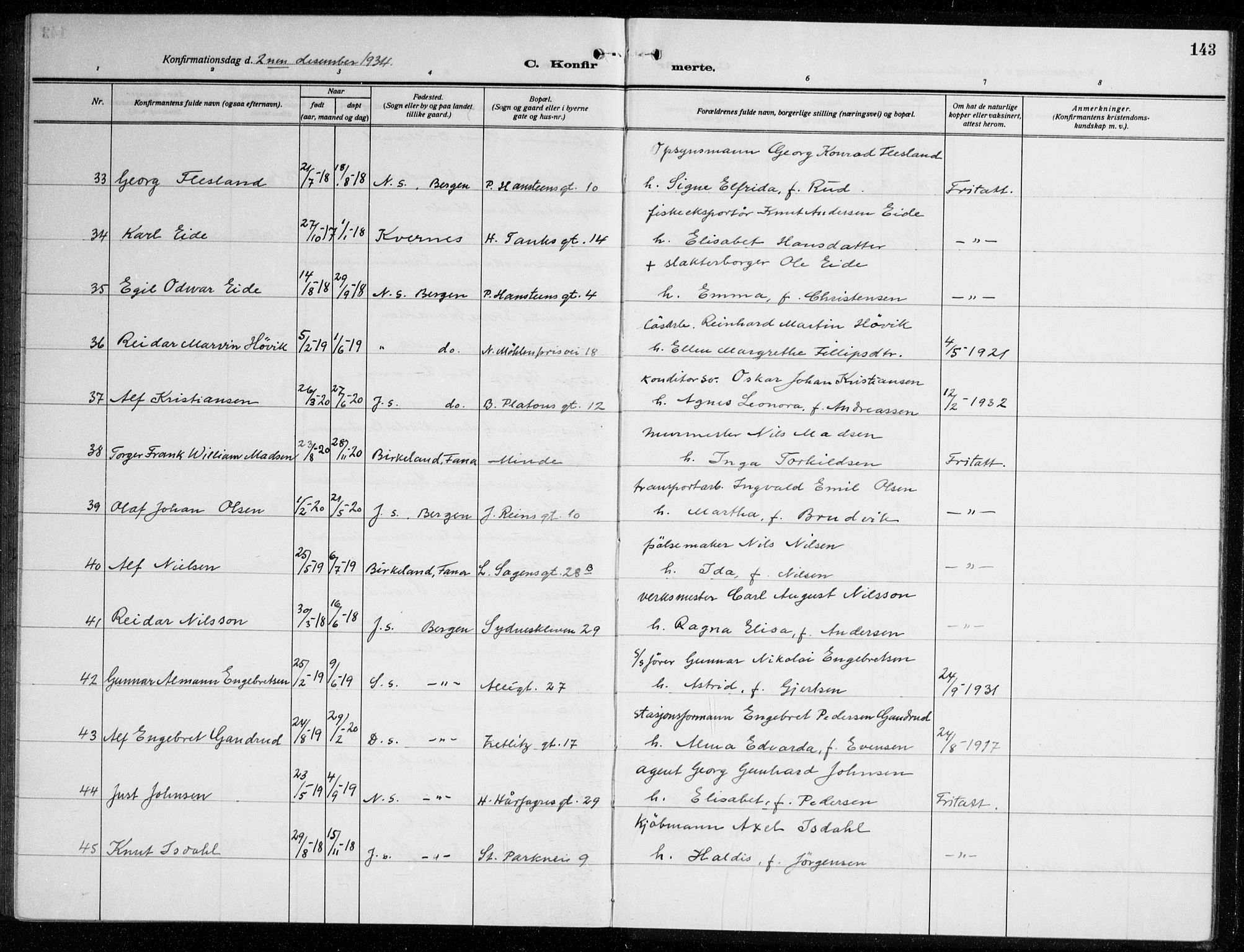 Johanneskirken sokneprestembete, AV/SAB-A-76001/H/Haa/L0010: Ministerialbok nr. C 3, 1925-1935, s. 143