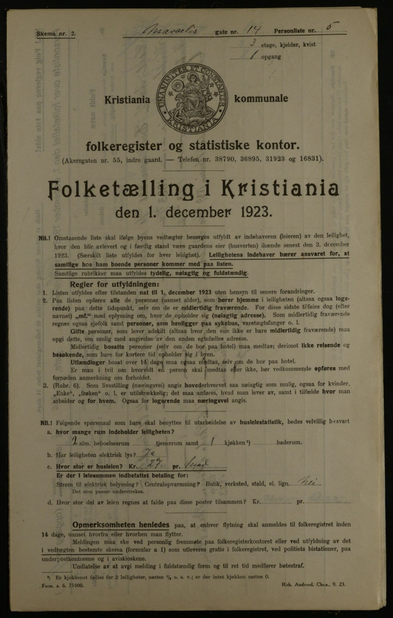 OBA, Kommunal folketelling 1.12.1923 for Kristiania, 1923, s. 88837