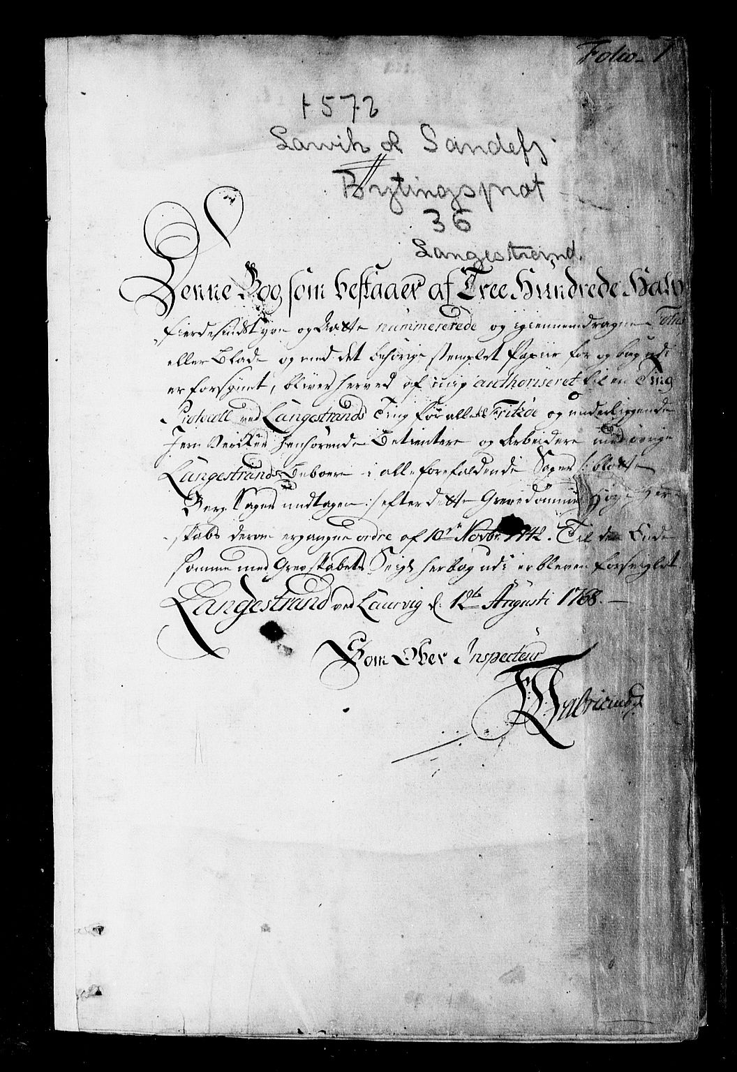 Larvik byfogd, SAKO/A-218/F/Fb/L0004: Spesiell Tingbok., 1768-1802, s. 1