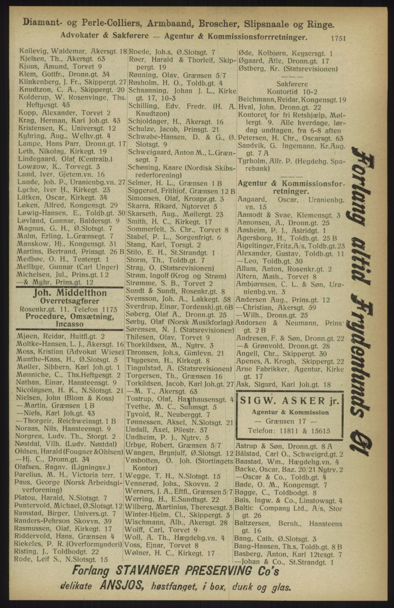 Kristiania/Oslo adressebok, PUBL/-, 1914, s. 1751