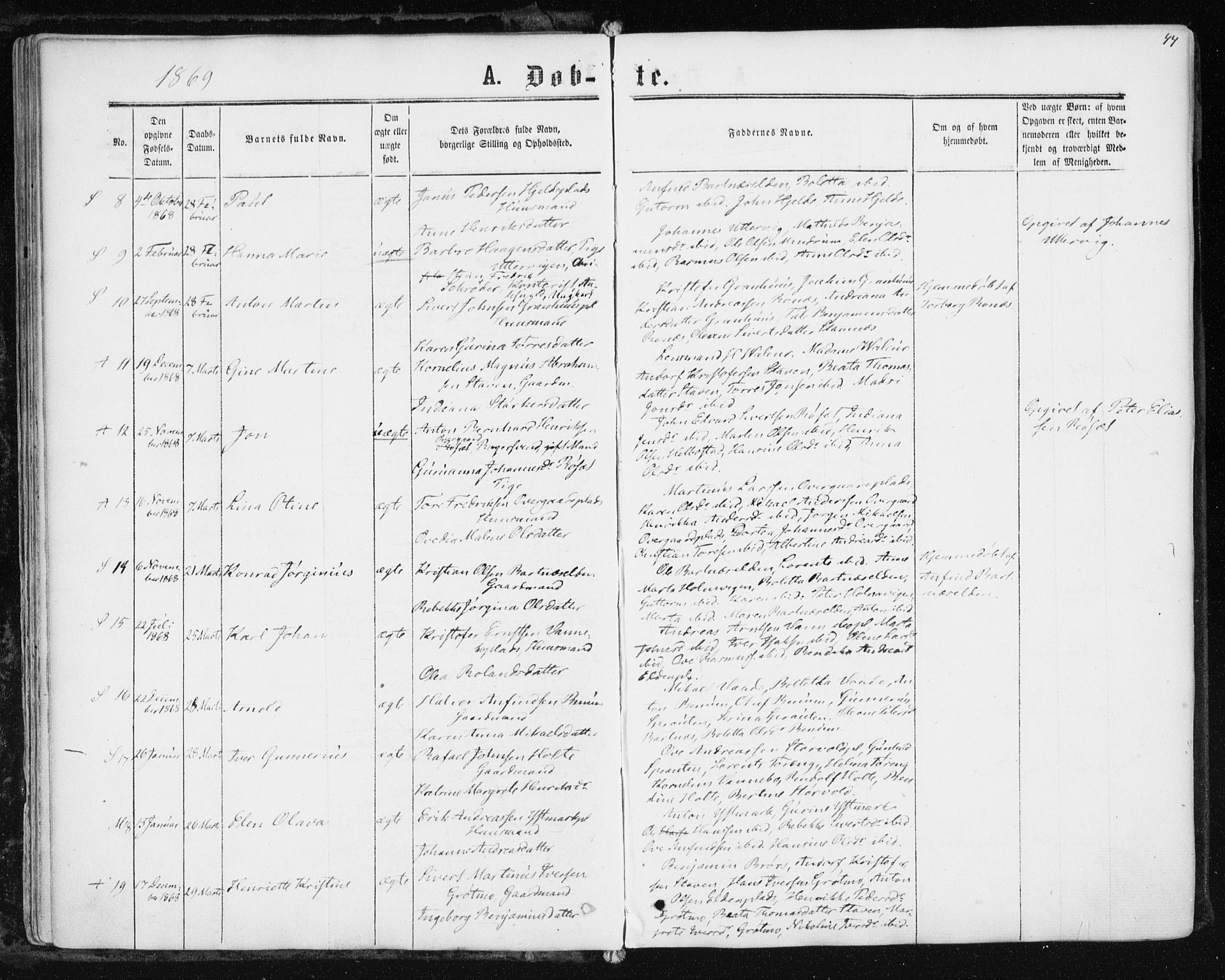 Ministerialprotokoller, klokkerbøker og fødselsregistre - Nord-Trøndelag, SAT/A-1458/741/L0394: Ministerialbok nr. 741A08, 1864-1877, s. 44