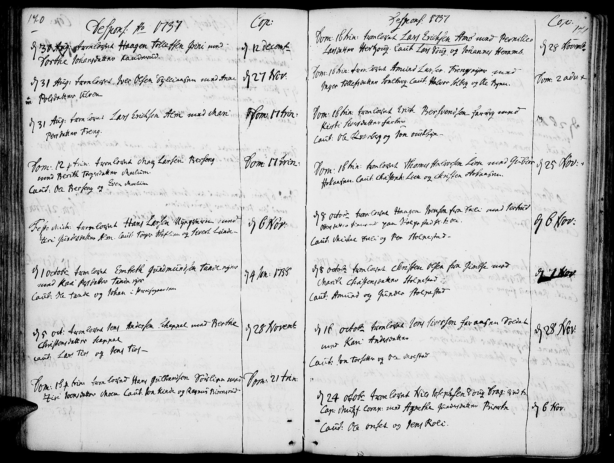 Ringsaker prestekontor, AV/SAH-PREST-014/K/Ka/L0001: Ministerialbok nr. 1, 1734-1746, s. 170-171