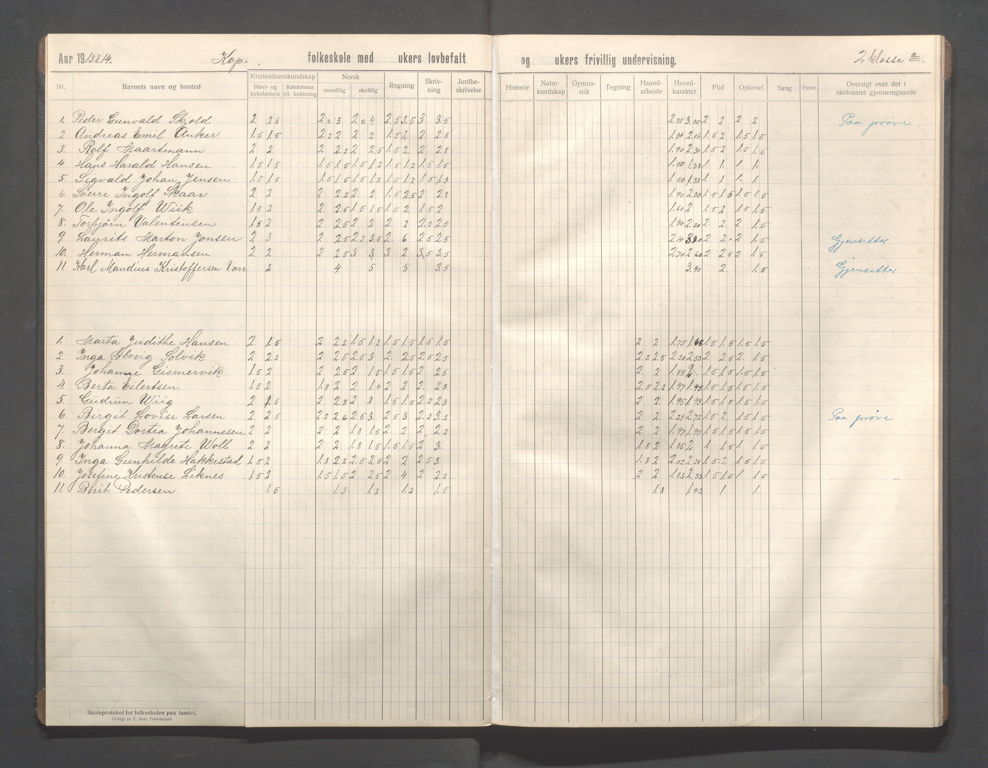 Kopervik Kommune - Kopervik skole, IKAR/K-102472/H/L0018: Skoleprotokoll 2.klasse, 1911-1915, s. 8