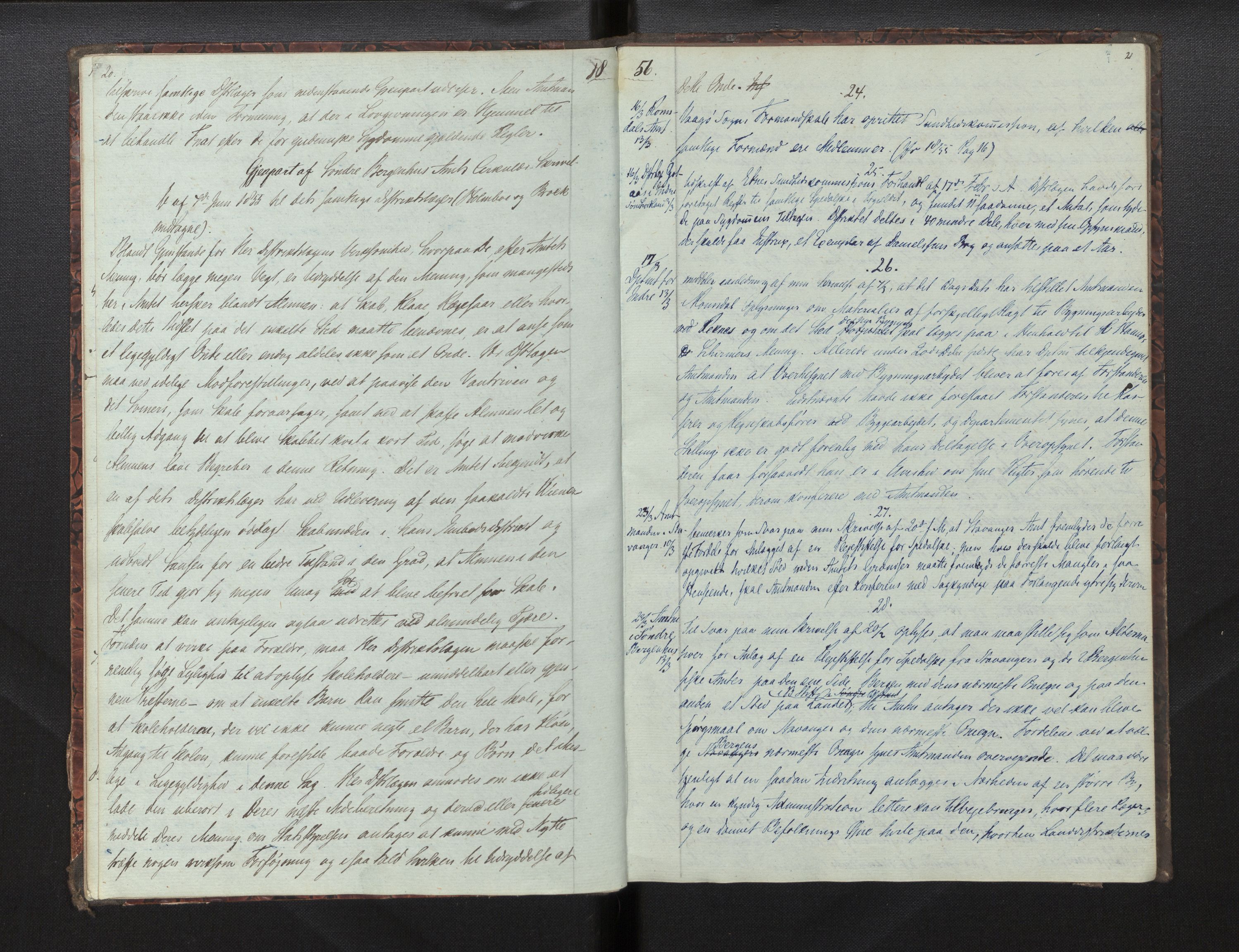 Lepraarkiver - Overlegen for den spedalske sykdom, AV/SAB-A-61001/B.c/L0001: Journal, 1854-1859, s. 20-21