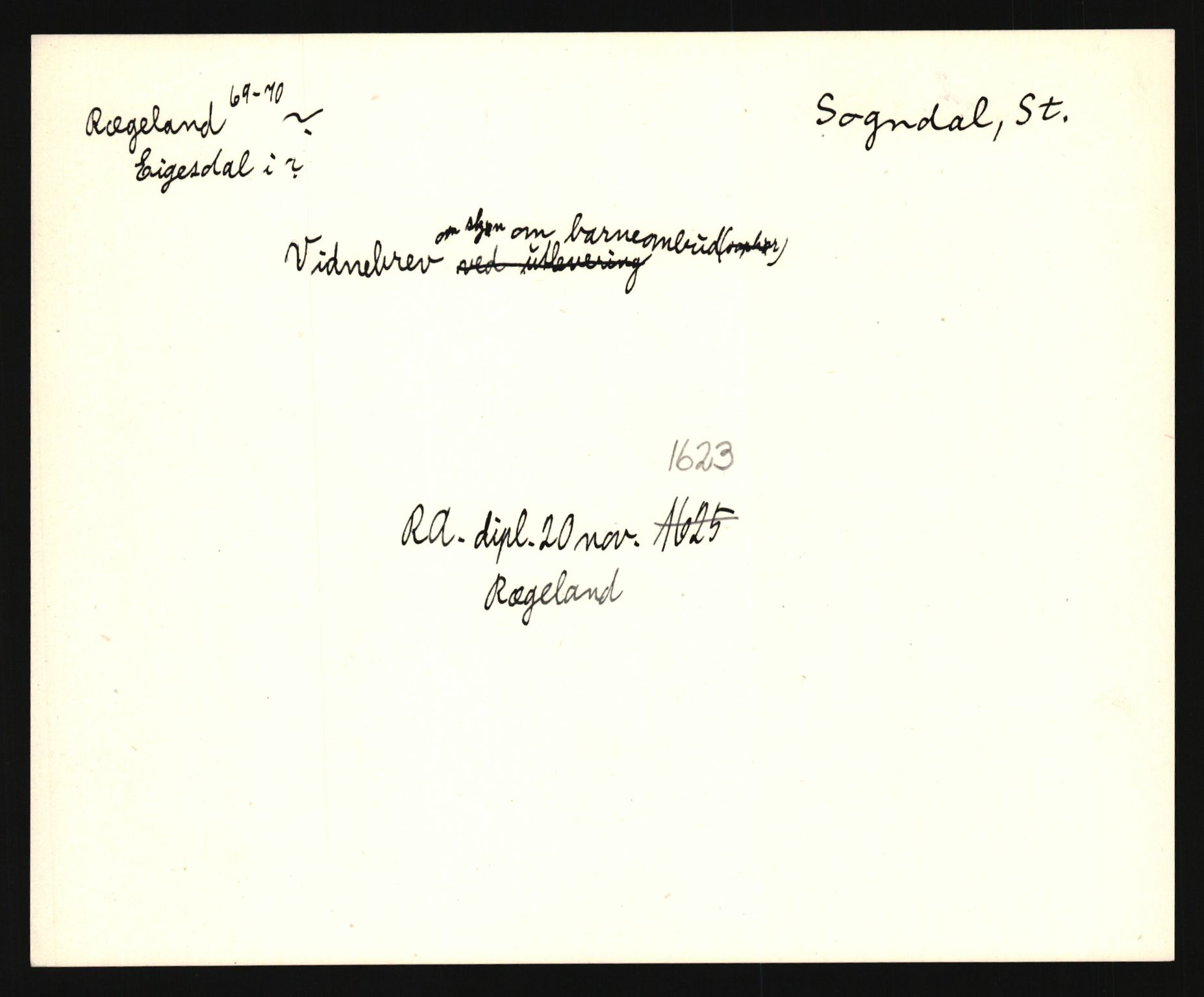 Riksarkivets diplomsamling, AV/RA-EA-5965/F35/F35e/L0027: Registreringssedler Rogaland, 1400-1700, s. 43