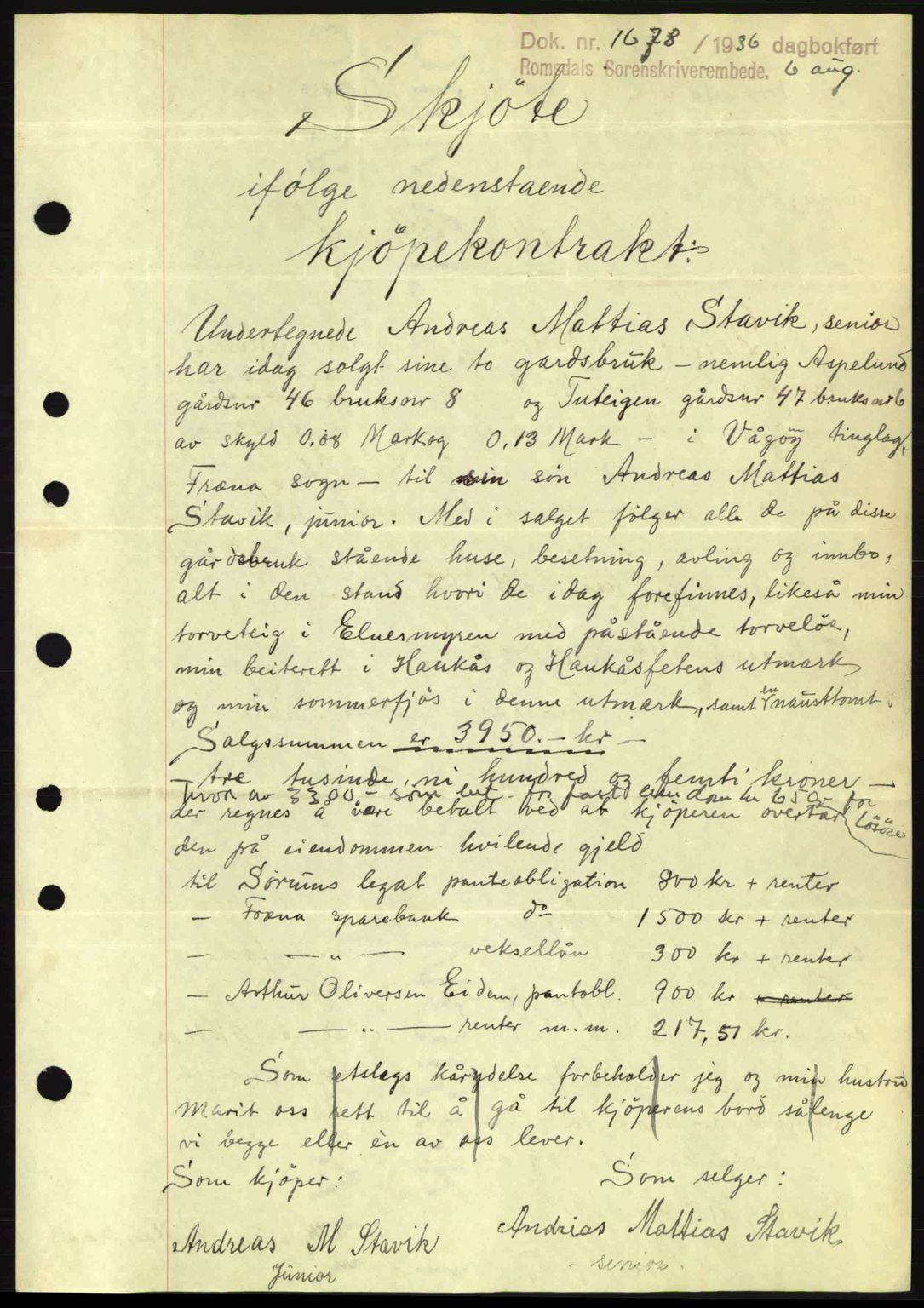 Romsdal sorenskriveri, SAT/A-4149/1/2/2C: Pantebok nr. A1, 1936-1936, Dagboknr: 1678/1936