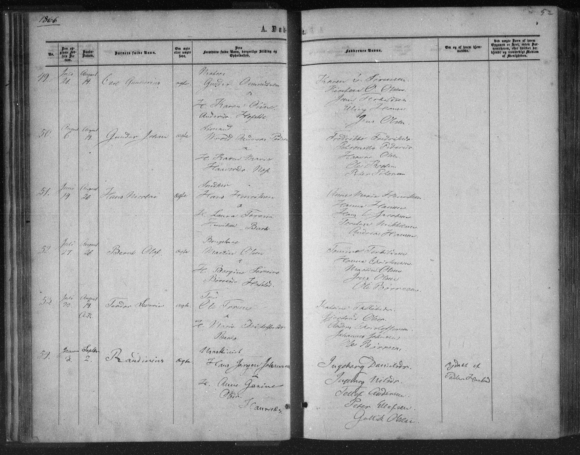 Tromøy sokneprestkontor, AV/SAK-1111-0041/F/Fa/L0007: Ministerialbok nr. A 7, 1864-1869, s. 52