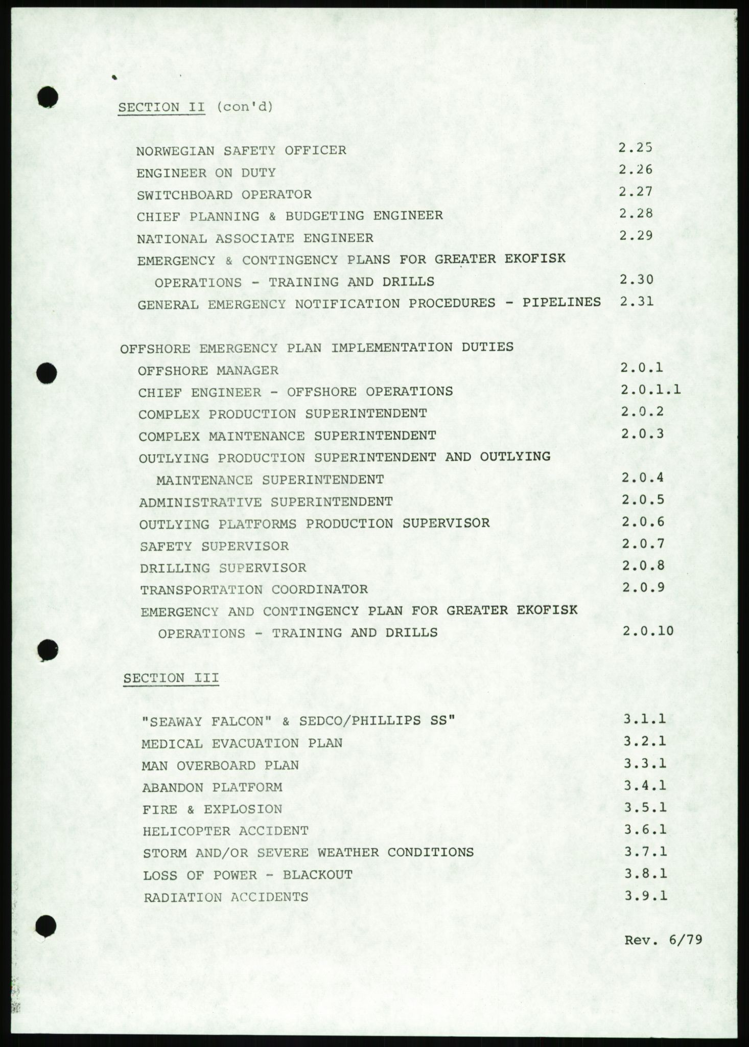 Justisdepartementet, Granskningskommisjonen ved Alexander Kielland-ulykken 27.3.1980, AV/RA-S-1165/D/L0016: O Beredskapsplaner (Doku.liste + O1-O3 av 3), 1980-1981, s. 7