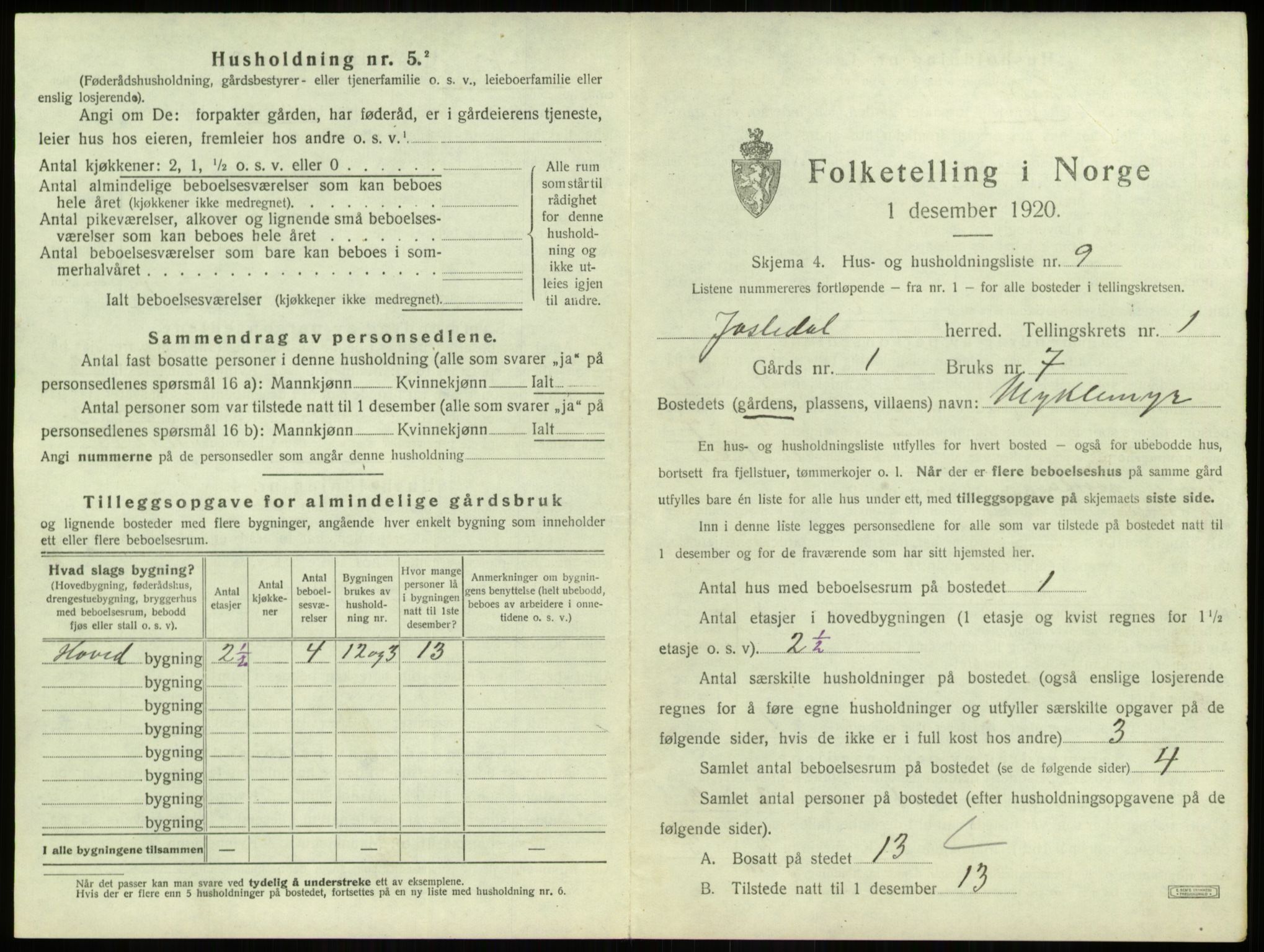 SAB, Folketelling 1920 for 1427 Jostedal herred, 1920, s. 36