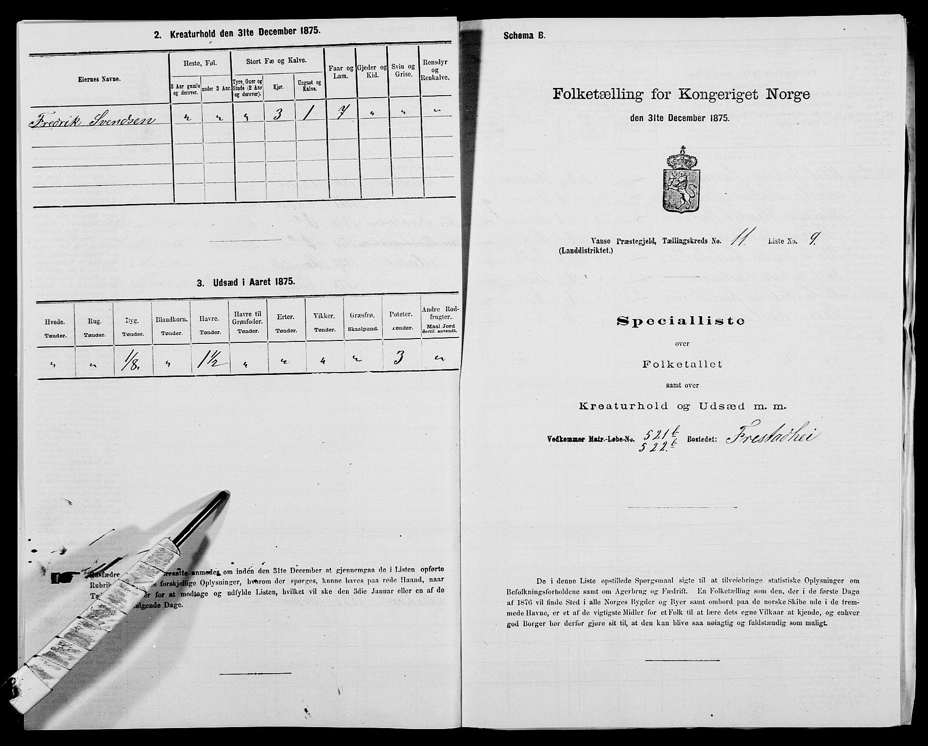 SAK, Folketelling 1875 for 1041L Vanse prestegjeld, Vanse sokn og Farsund landsokn, 1875, s. 2002