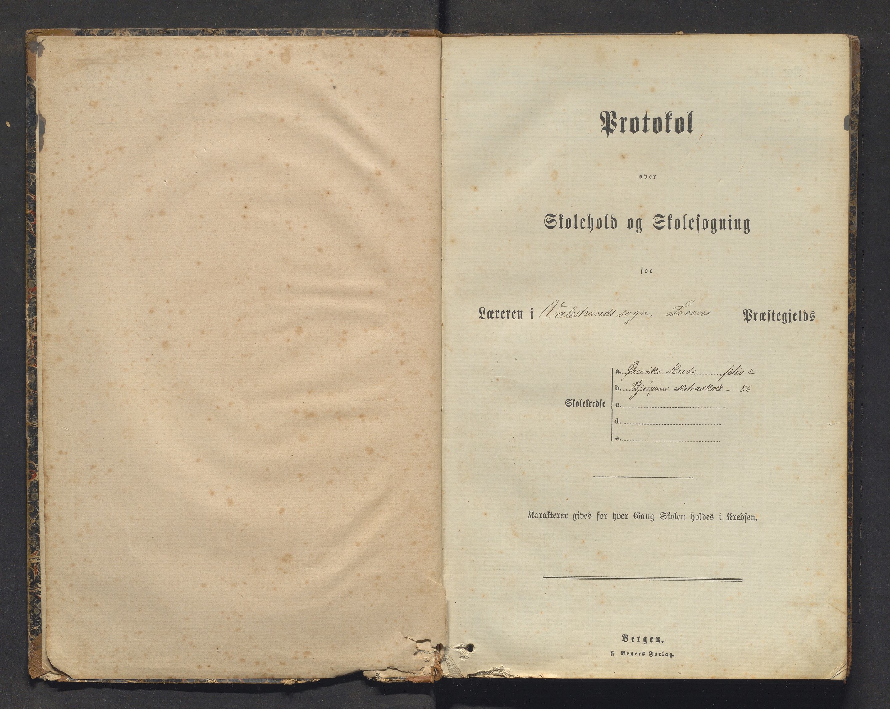 Valestrand kommune. Barneskulane, IKAH/1217-231/F/Fa/L0005: Skuleprotokoll for Ørevik og Bjørgan krinsar i Sveen prestegjeld, 1882-1923