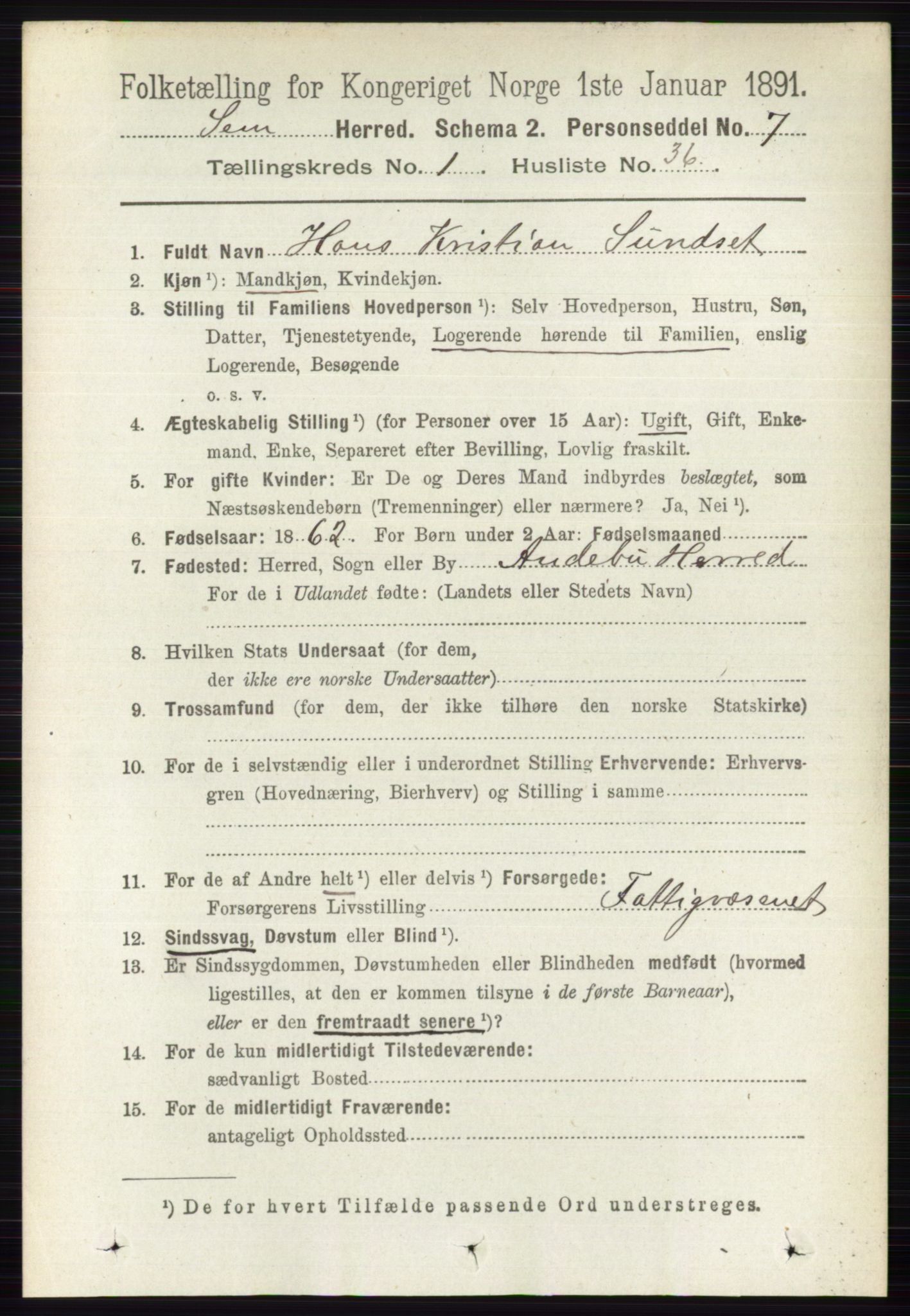 RA, Folketelling 1891 for 0721 Sem herred, 1891, s. 308