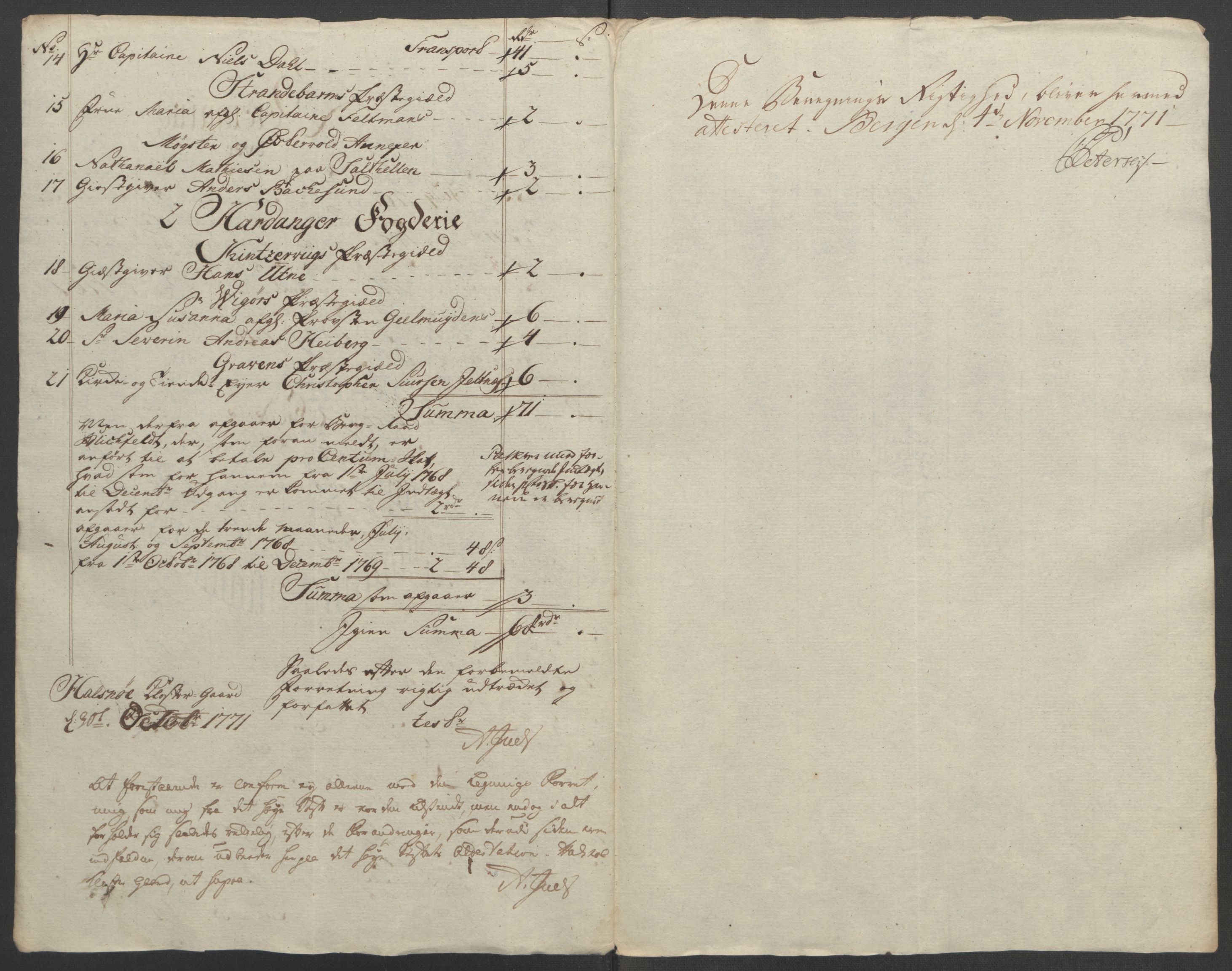 Rentekammeret inntil 1814, Reviderte regnskaper, Fogderegnskap, RA/EA-4092/R48/L3136: Ekstraskatten Sunnhordland og Hardanger, 1762-1772, s. 217