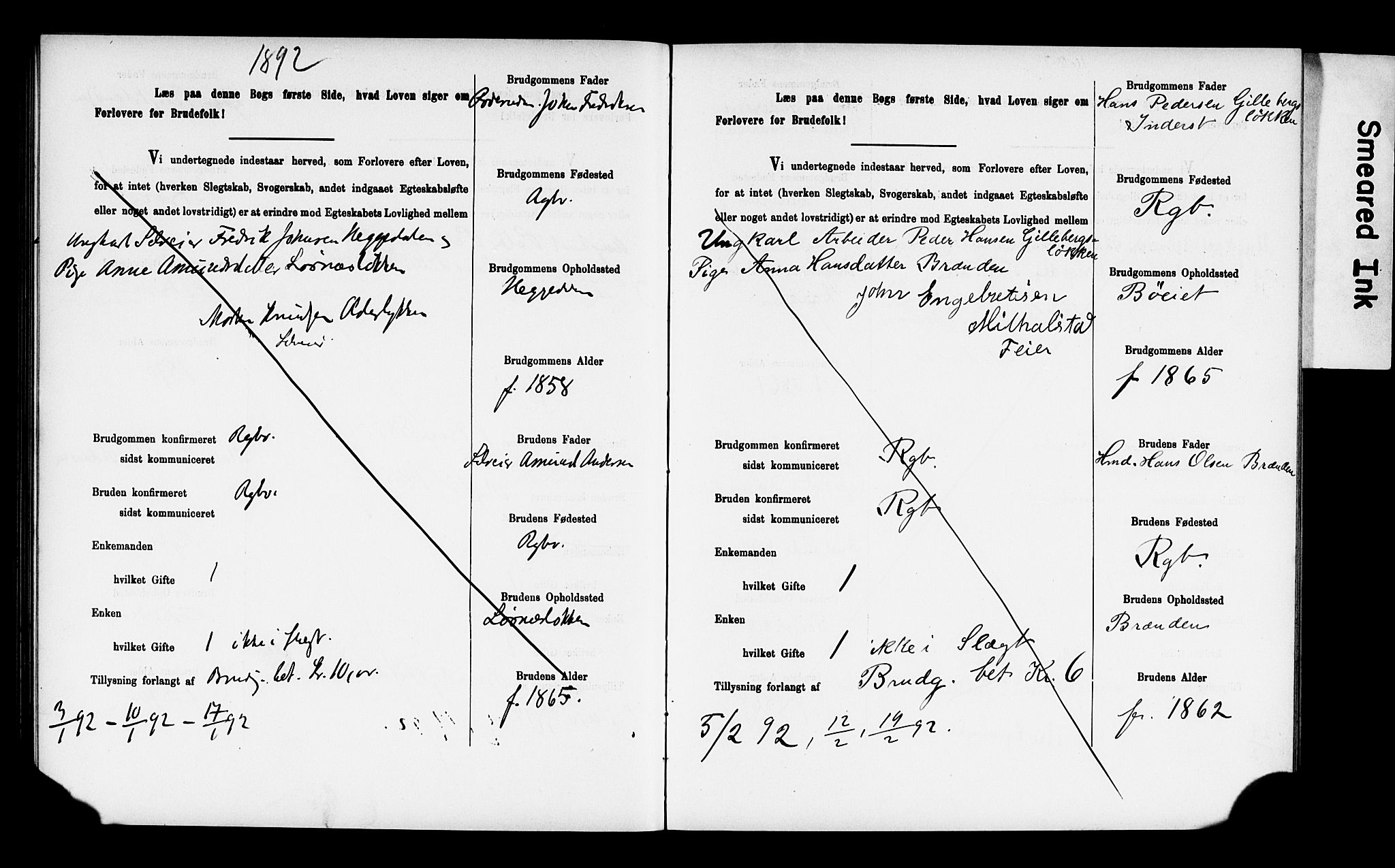 Ringebu prestekontor, SAH/PREST-082/I/Ie: Lysningsprotokoll nr. 2, 1886-1894