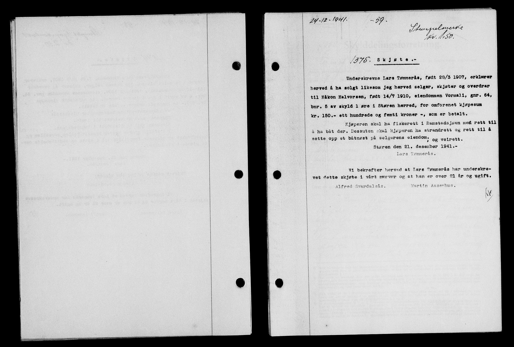 Gauldal sorenskriveri, SAT/A-0014/1/2/2C/L0054: Pantebok nr. 59, 1941-1942, Dagboknr: 1375/1941