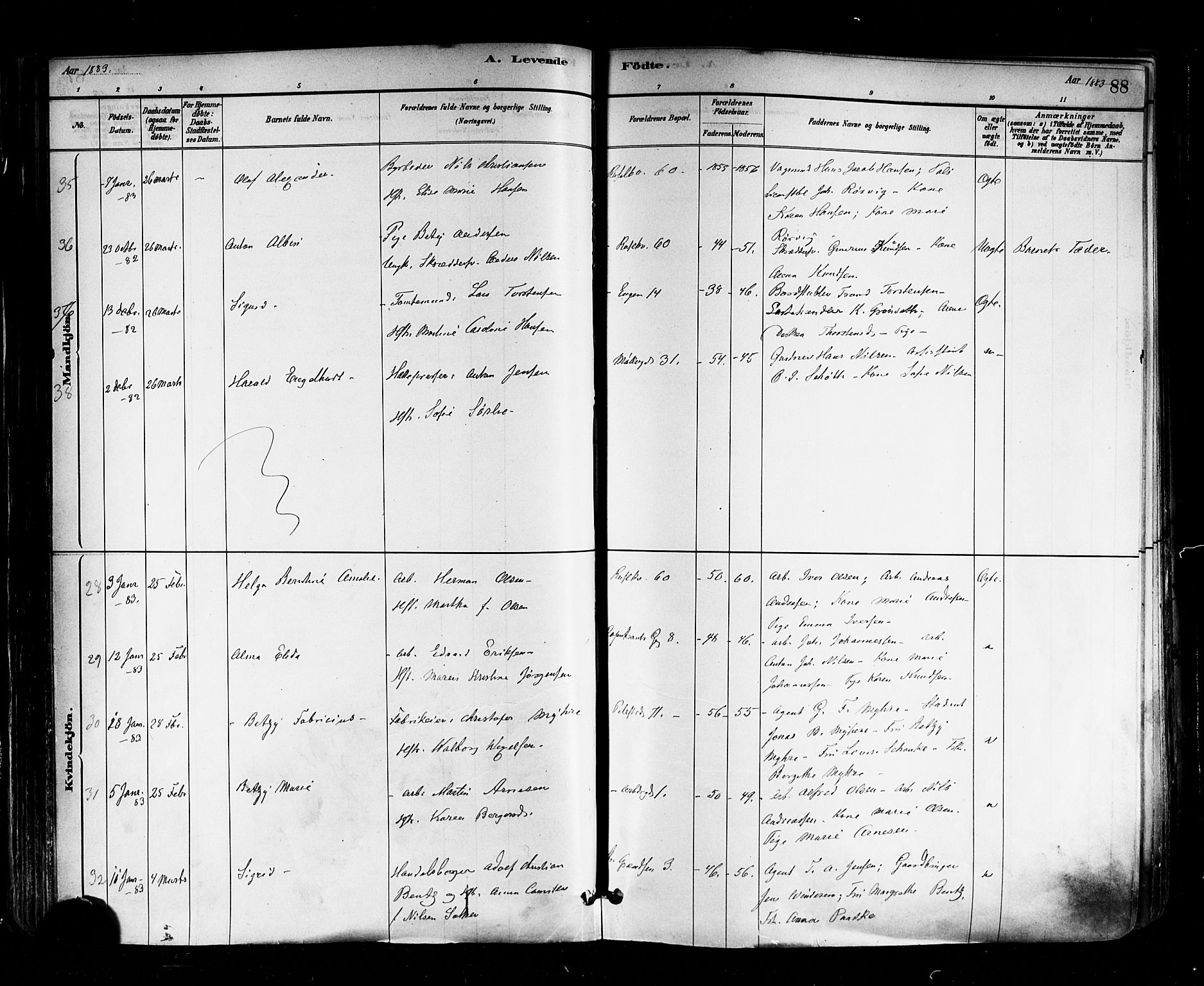Trefoldighet prestekontor Kirkebøker, AV/SAO-A-10882/F/Fa/L0005: Ministerialbok nr. I 5, 1881-1891, s. 88