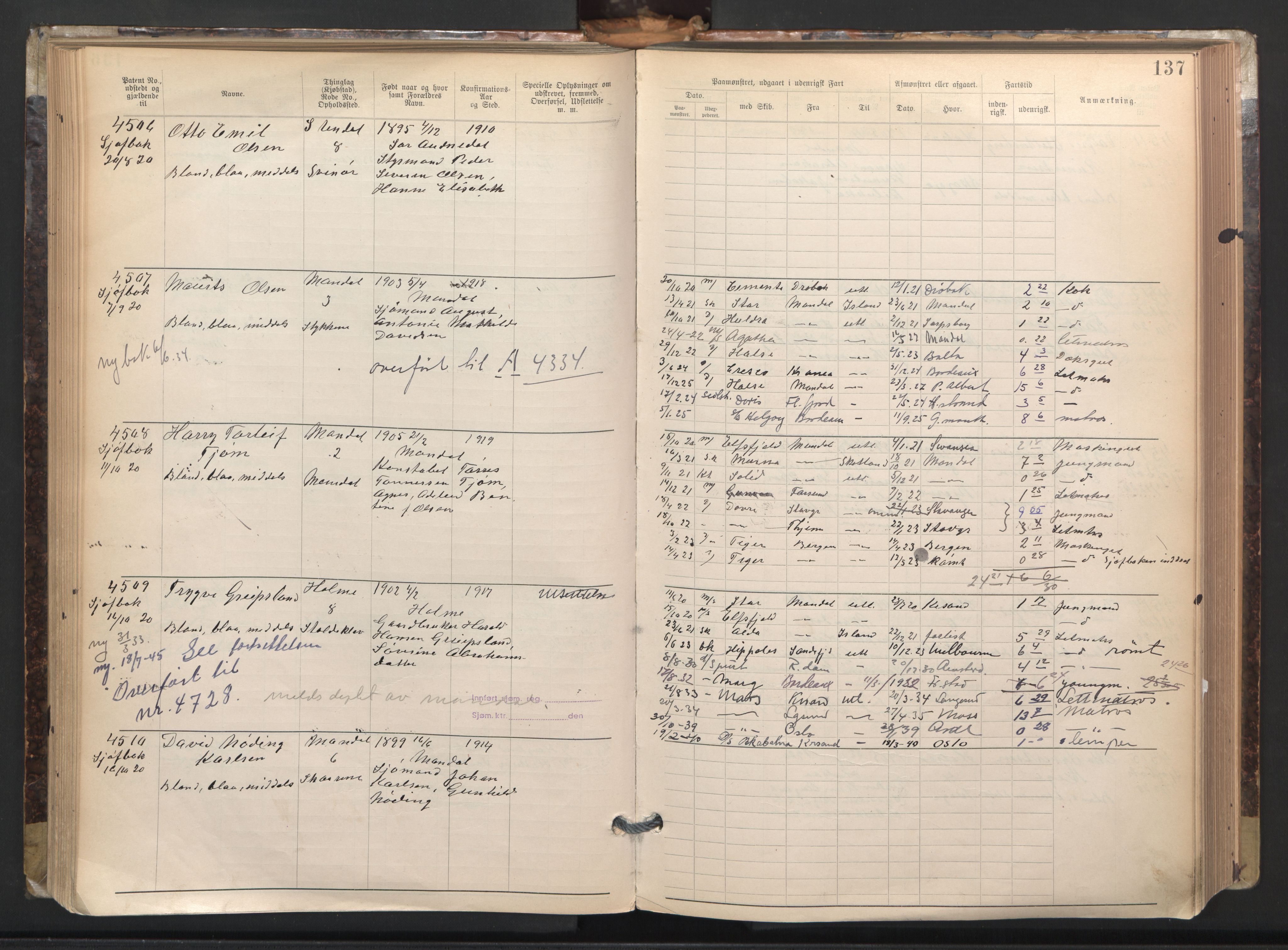 Mandal mønstringskrets, SAK/2031-0016/F/Fa/L0003: Annotasjonsrulle nr 3831-4730 med register, L-5, 1900-1948, s. 161