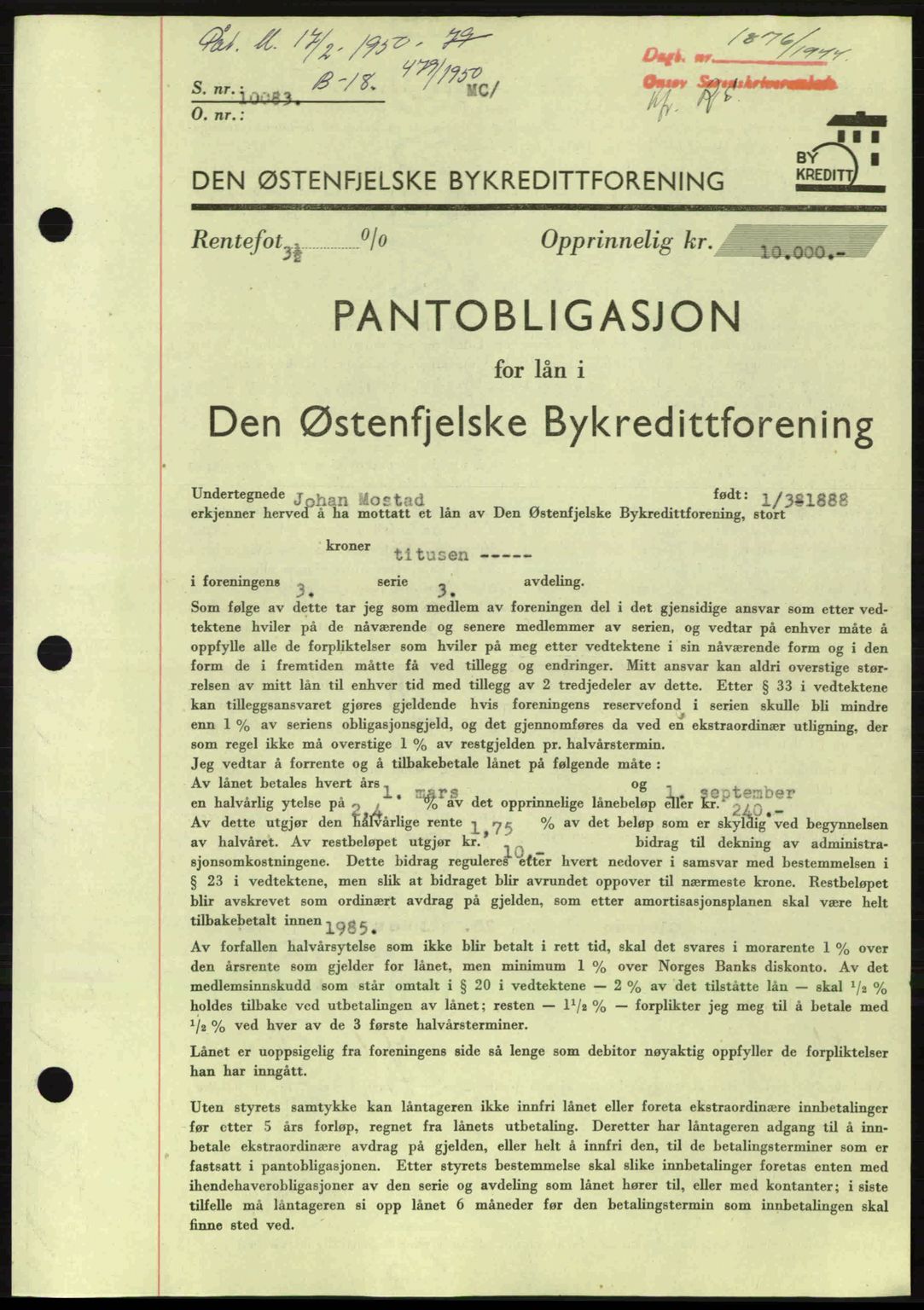 Onsøy sorenskriveri, SAO/A-10474/G/Ga/Gac/L0003: Pantebok nr. B3, 1940-1944, Dagboknr: 1876/1944