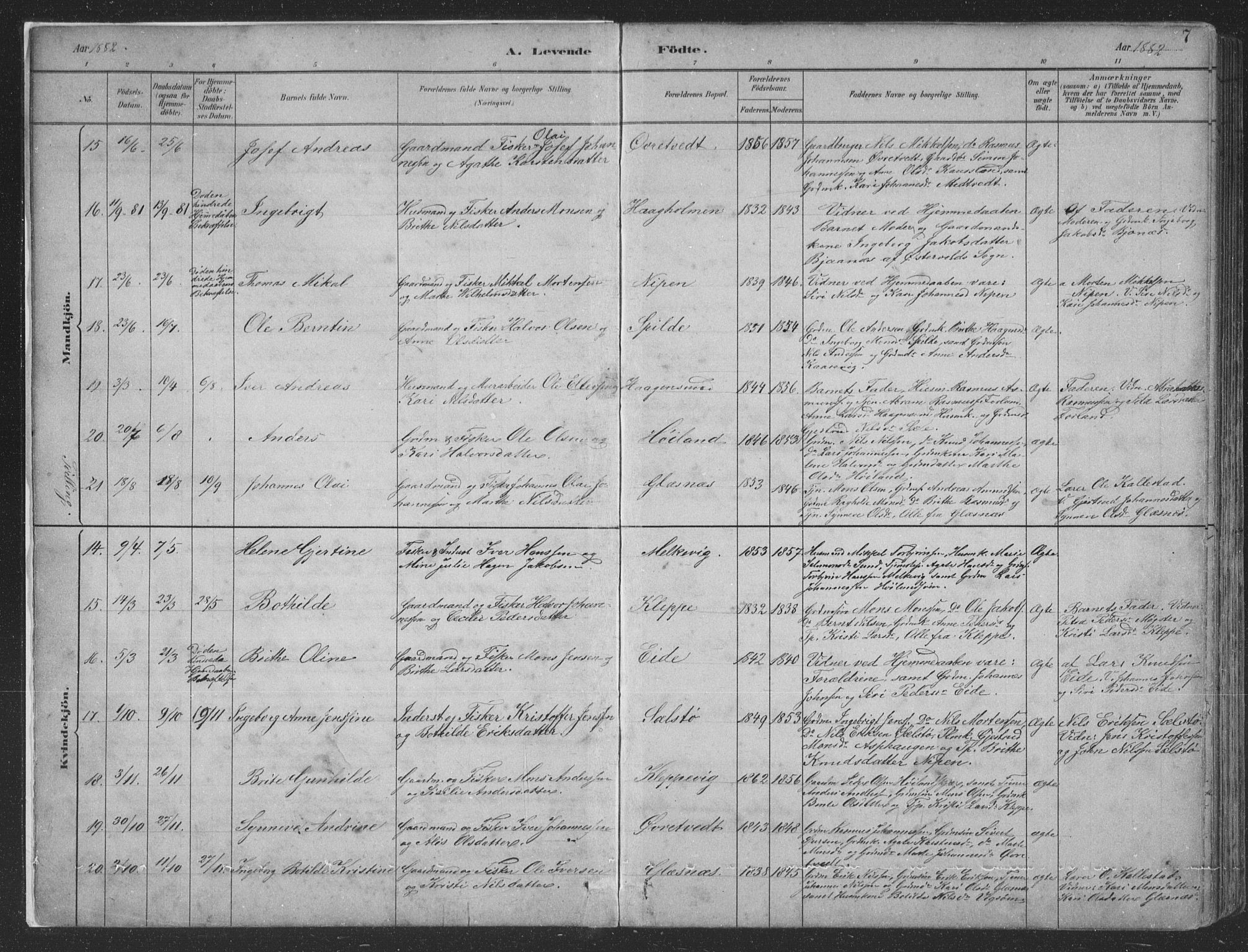 Sund sokneprestembete, AV/SAB-A-99930: Klokkerbok nr. B 3, 1882-1911, s. 7