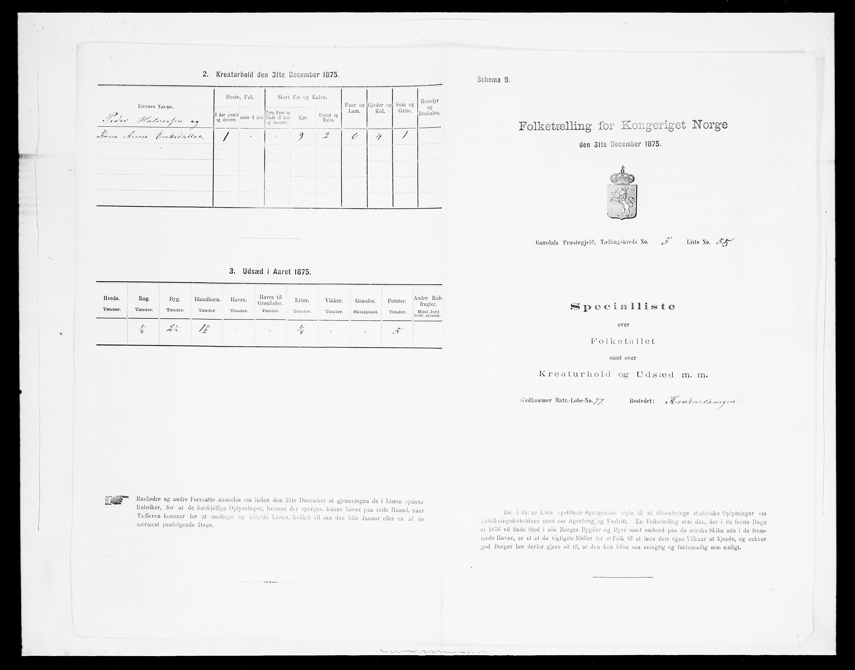 SAH, Folketelling 1875 for 0522P Gausdal prestegjeld, 1875, s. 987