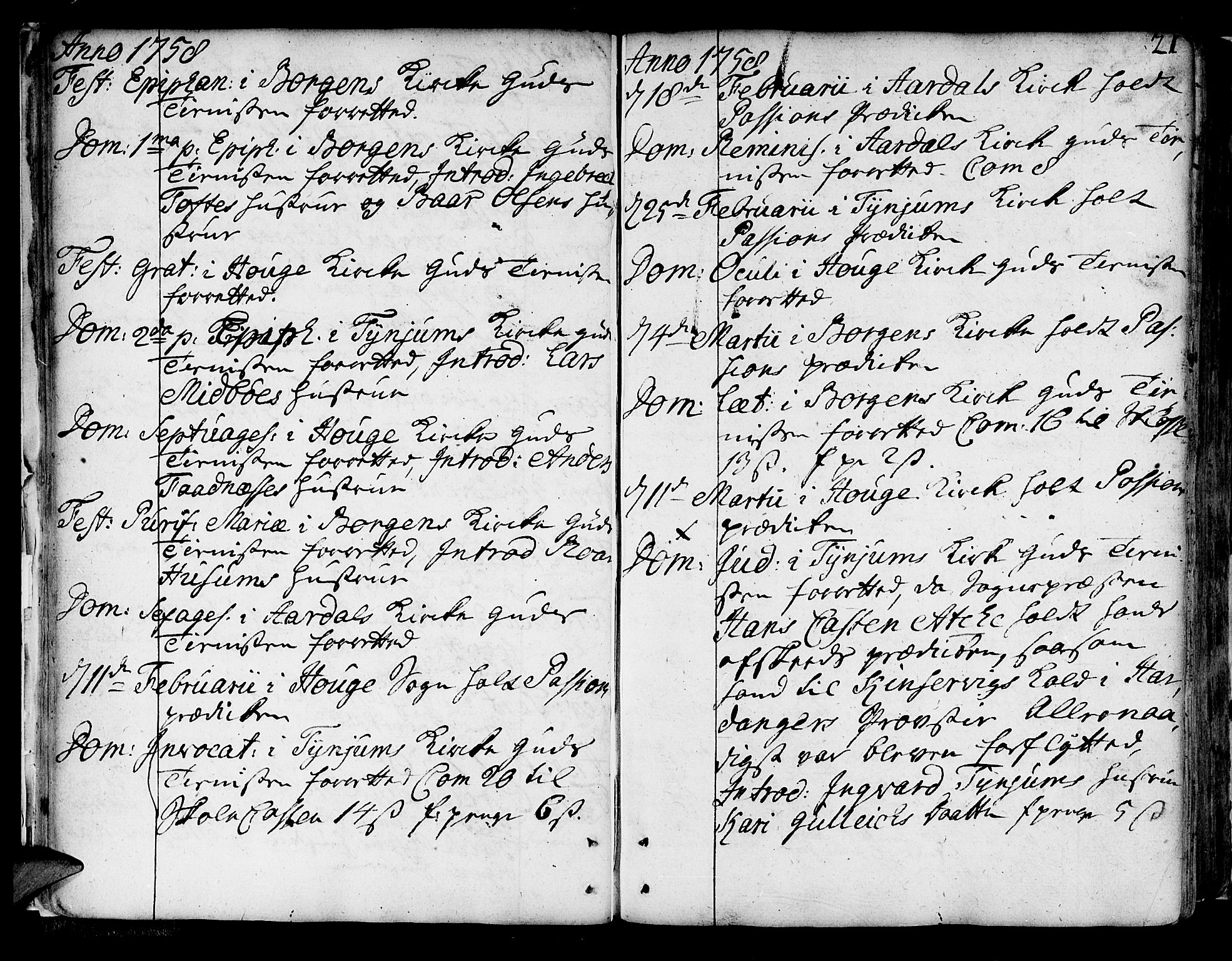Lærdal sokneprestembete, SAB/A-81201: Ministerialbok nr. A 2, 1752-1782, s. 21