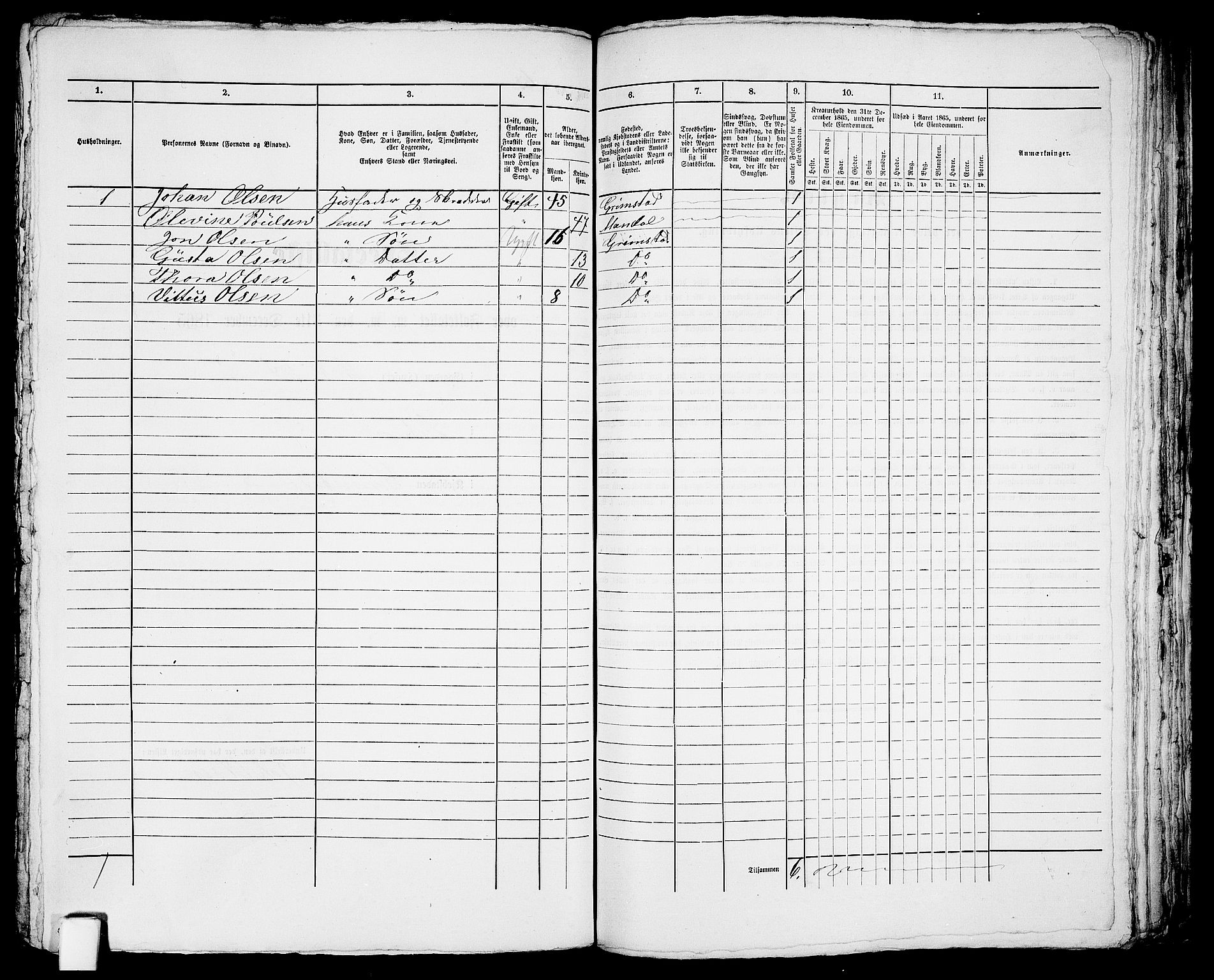 RA, Folketelling 1865 for 0904B Fjære prestegjeld, Grimstad kjøpstad, 1865, s. 333