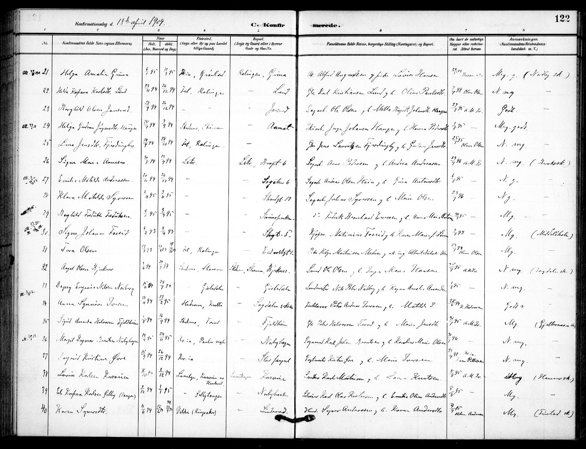 Skedsmo prestekontor Kirkebøker, AV/SAO-A-10033a/F/Fc/L0001: Ministerialbok nr. III 1, 1908-1916, s. 122