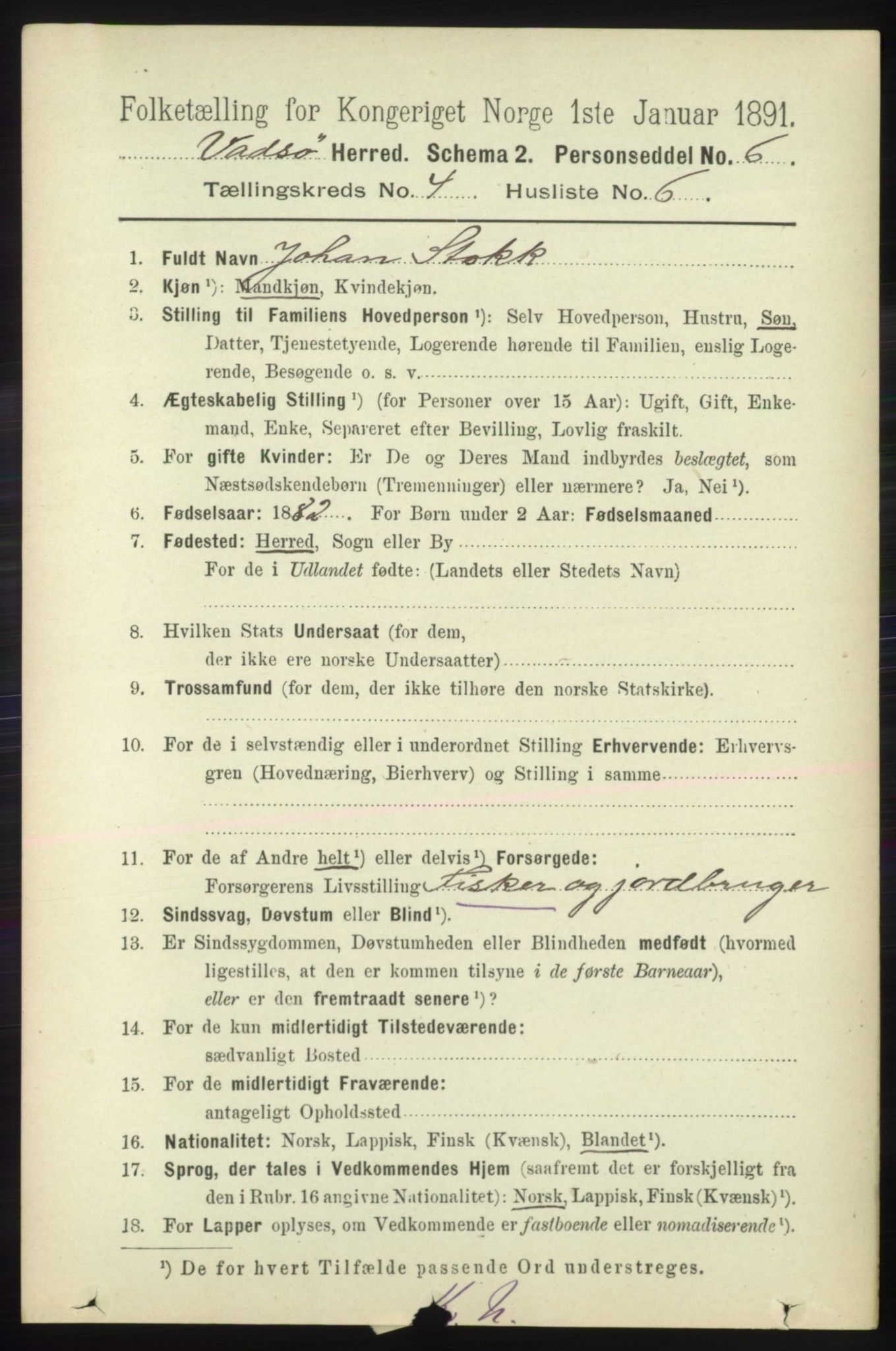 RA, Folketelling 1891 for 2029 Vadsø herred, 1891, s. 1237