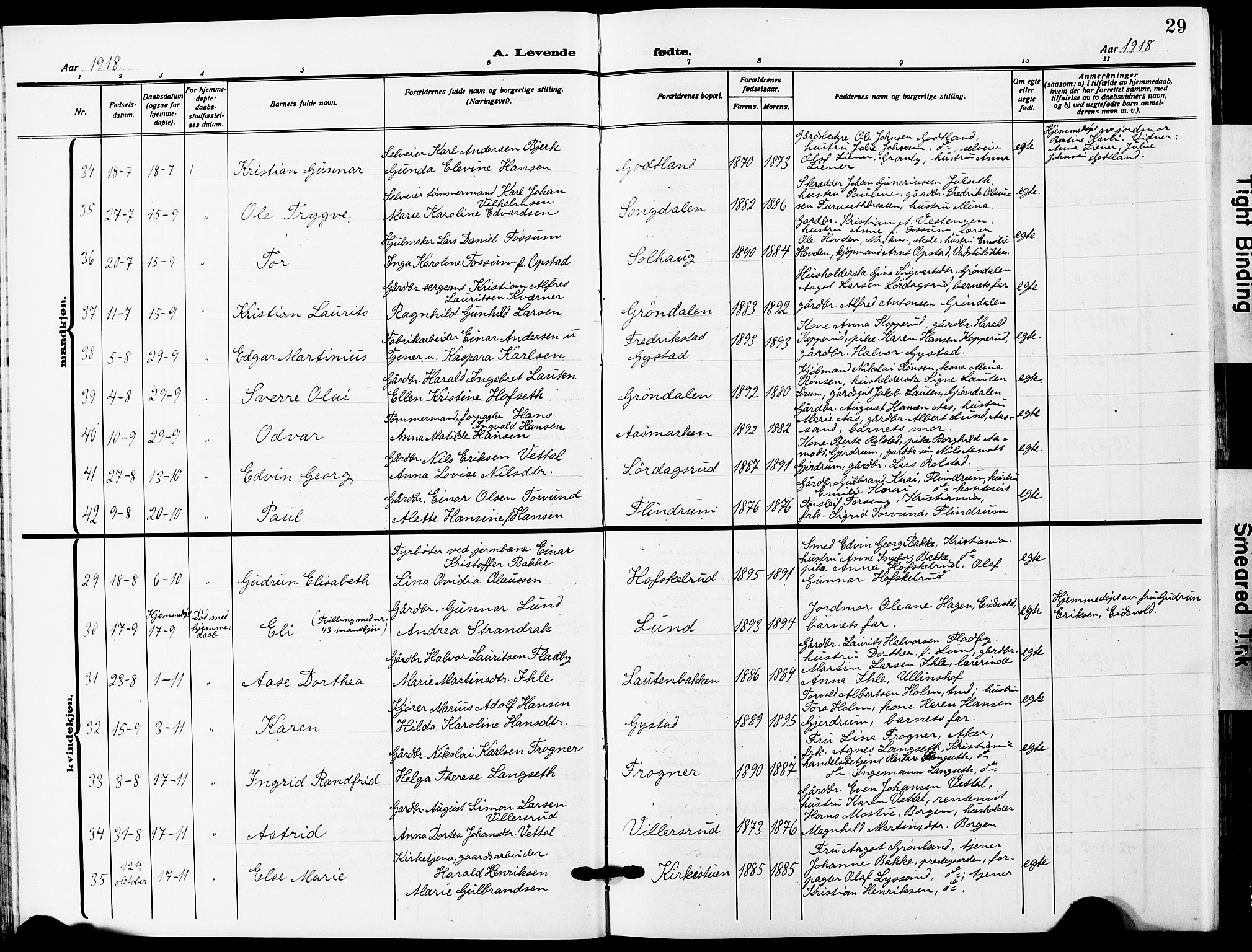 Ullensaker prestekontor Kirkebøker, AV/SAO-A-10236a/G/Ga/L0003: Klokkerbok nr. I 3, 1914-1929, s. 29