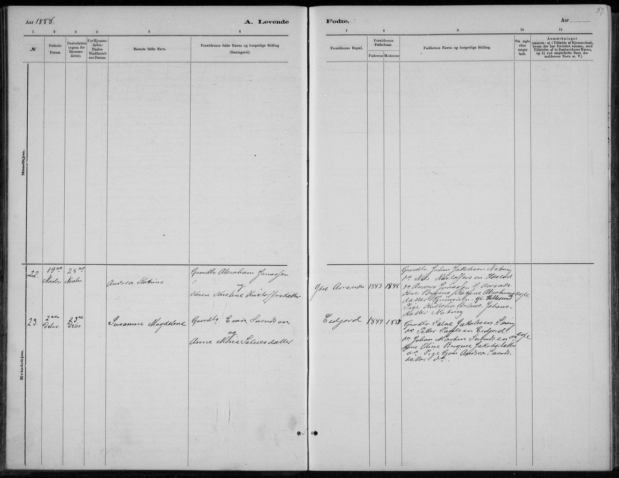 Høvåg sokneprestkontor, AV/SAK-1111-0025/F/Fb/L0004: Klokkerbok nr. B 4, 1883-1898, s. 57