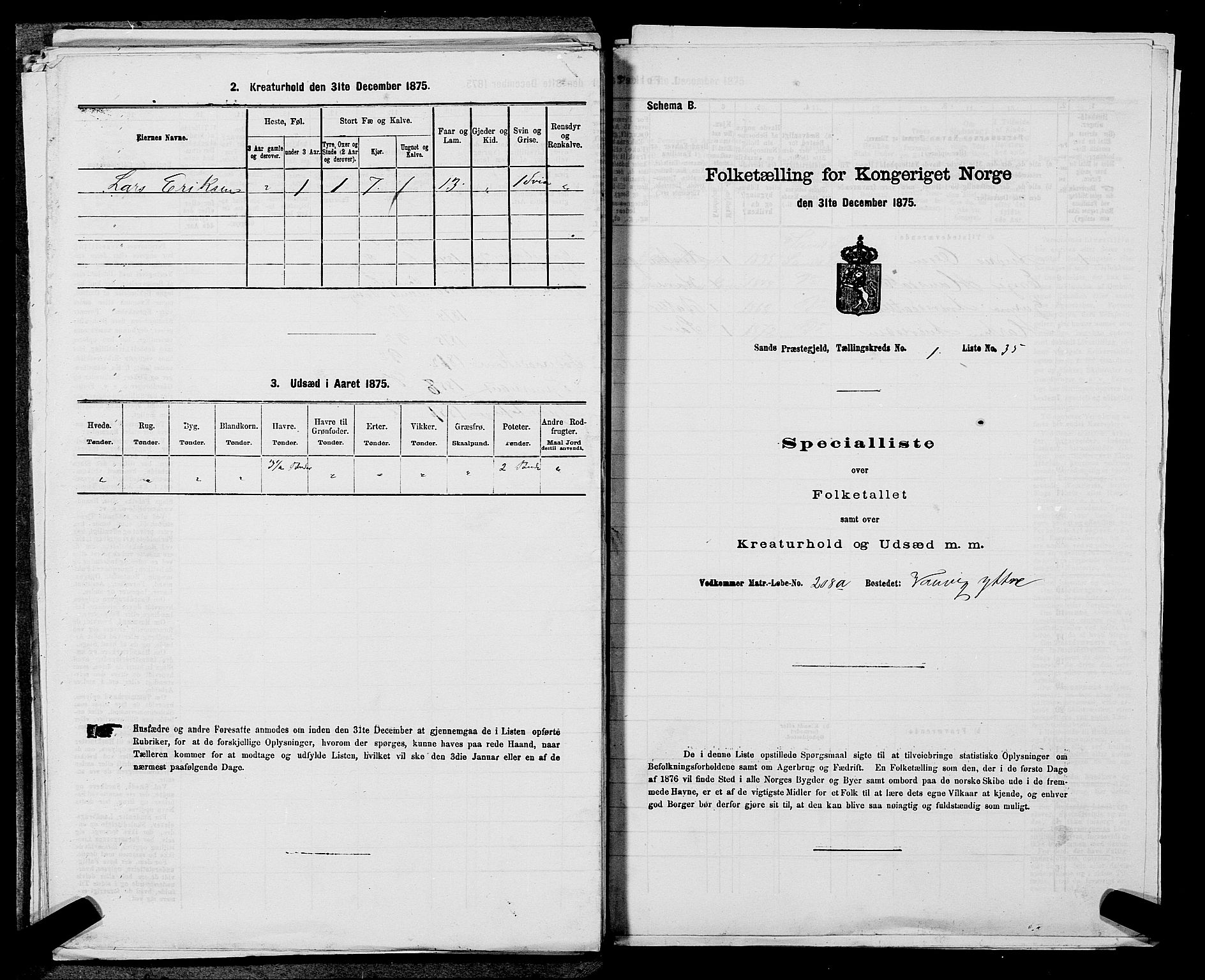 SAST, Folketelling 1875 for 1136P Sand prestegjeld, 1875, s. 130