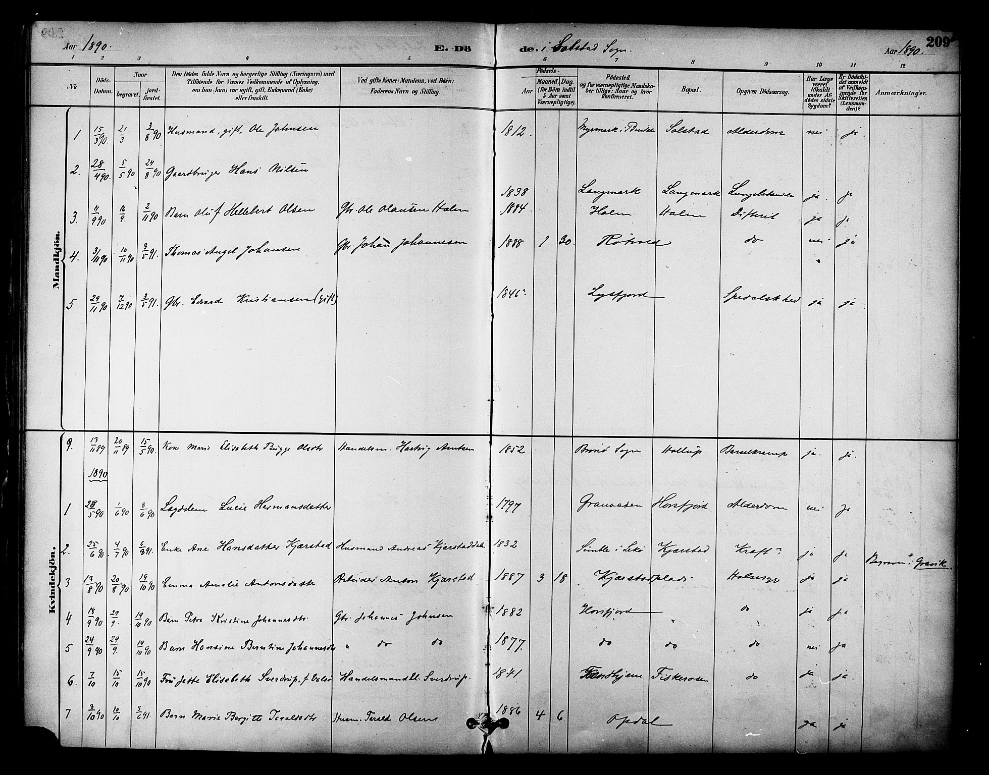 Ministerialprotokoller, klokkerbøker og fødselsregistre - Nordland, SAT/A-1459/810/L0151: Ministerialbok nr. 810A10 /2, 1885-1895, s. 209